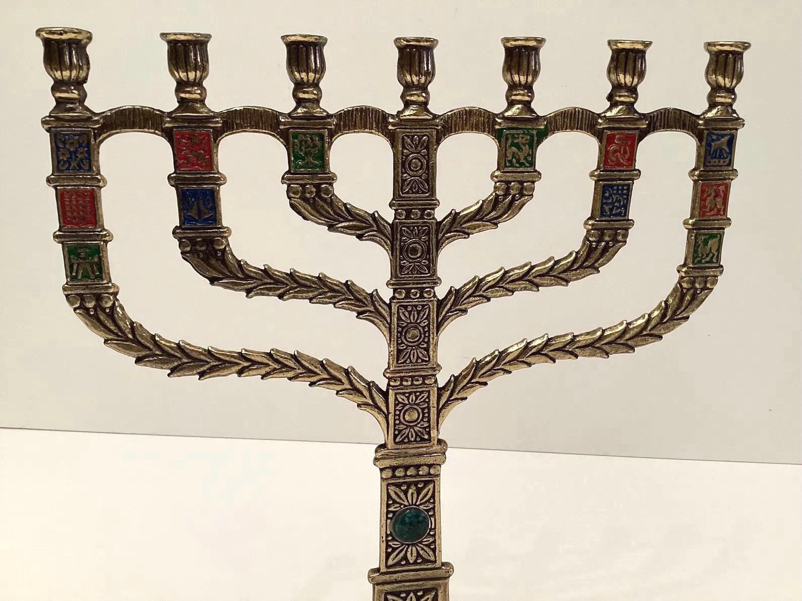 Vintage Menorah  [1960s] Eilat Stone Jerusalem, RD Signed Seven Branch Candelabra Judaica — photo 4 of 9