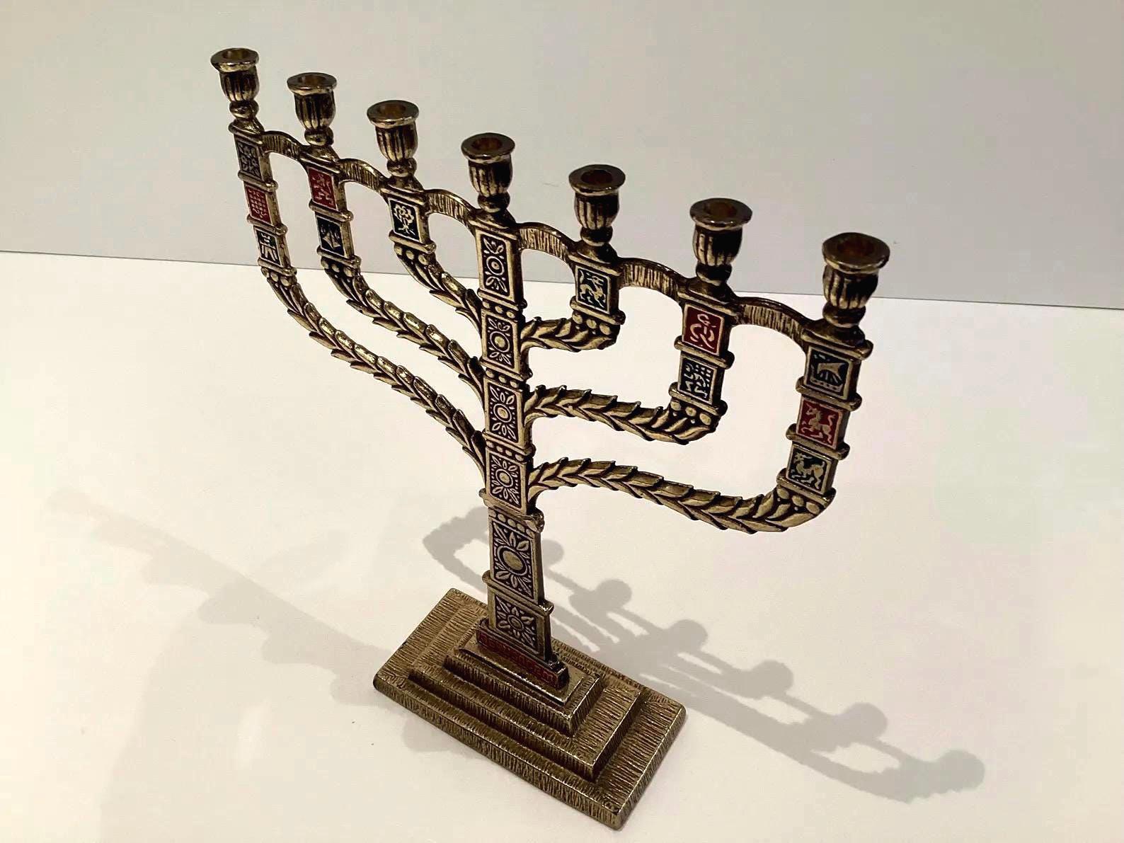 Vintage Menorah  [1960s] Eilat Stone Jerusalem, RD Signed Seven Branch Candelabra Judaica — photo 5 of 9