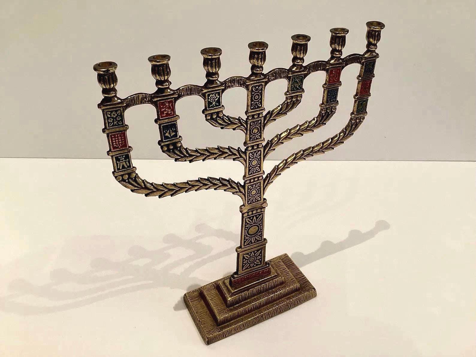 Vintage Menorah  [1960s] Eilat Stone Jerusalem, RD Signed Seven Branch Candelabra Judaica — photo 6 of 9