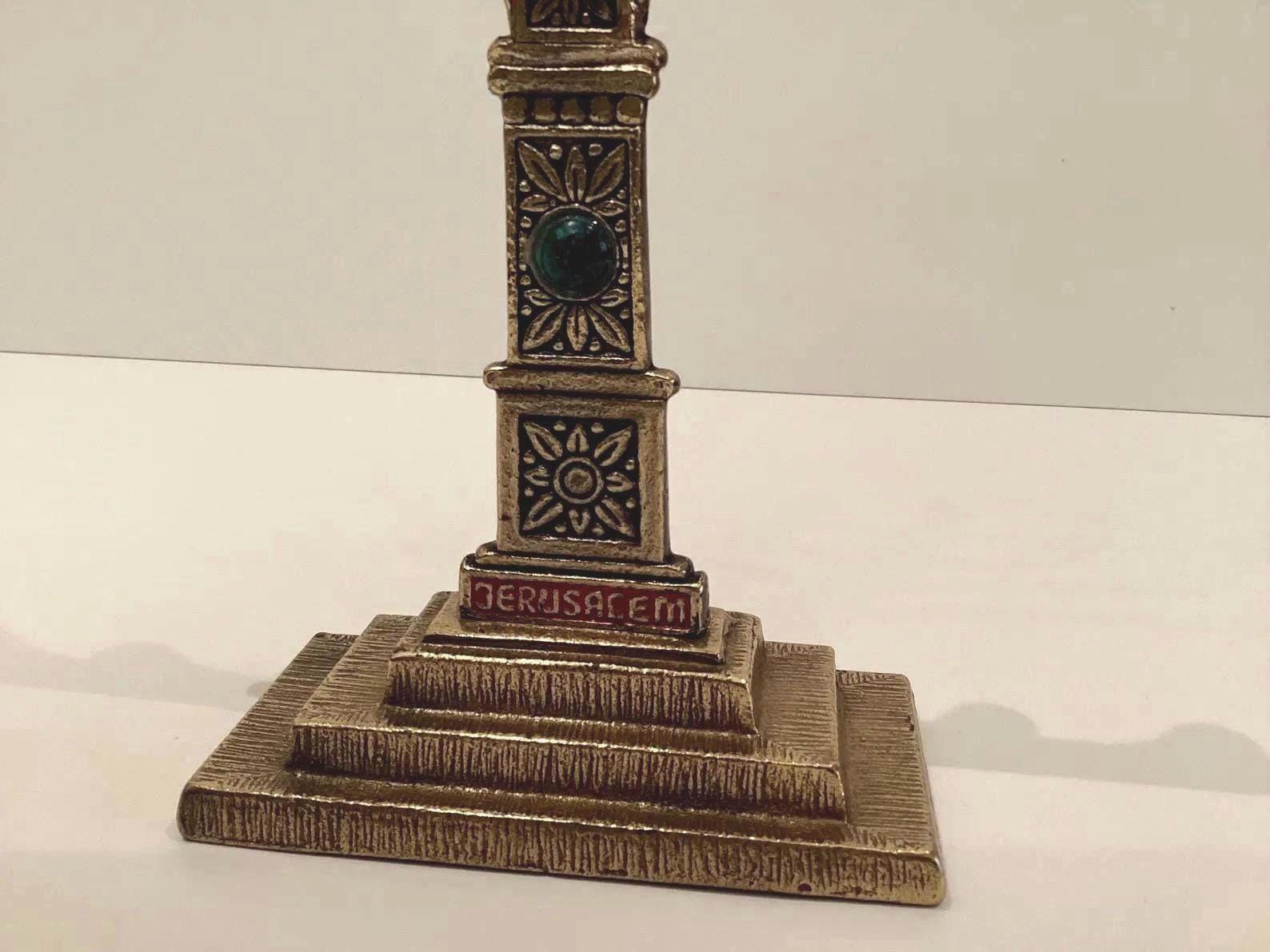 Vintage Menorah  [1960s] Eilat Stone Jerusalem, RD Signed Seven Branch Candelabra Judaica — photo 7 of 9