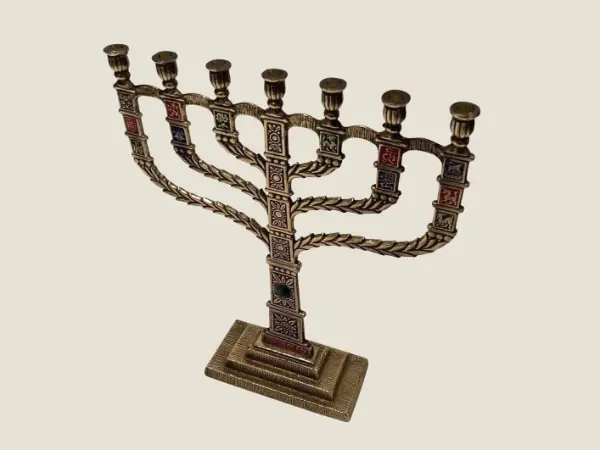 Vintage Menorah  [1960s] Eilat Stone Jerusalem, RD Signed Seven Branch Candelabra Judaica