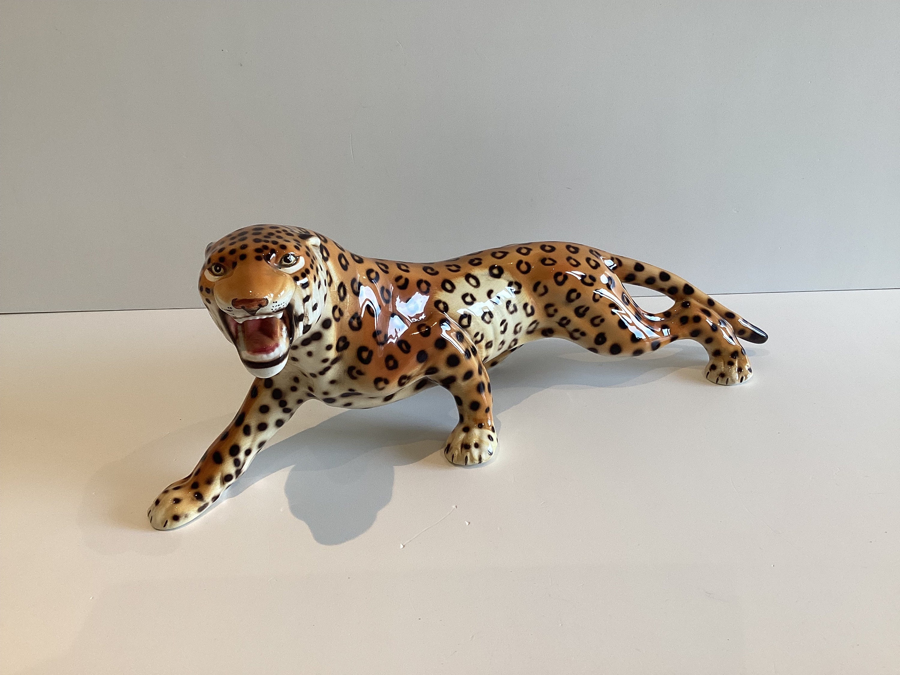 Vintage Ceramic Leopard | Giovanni Ronzan Lenci School, Italian Mid-Century Animal Sculpture, 1970s — photo 2 of 8