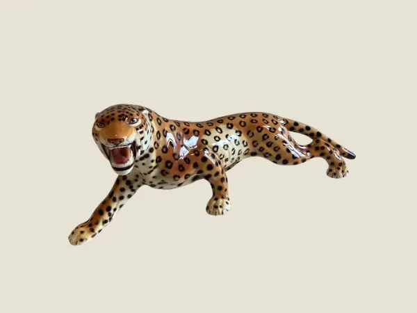 Vintage Ceramic Leopard | Giovanni Ronzan Lenci School, Italian Mid-Century Animal Sculpture, 1970s