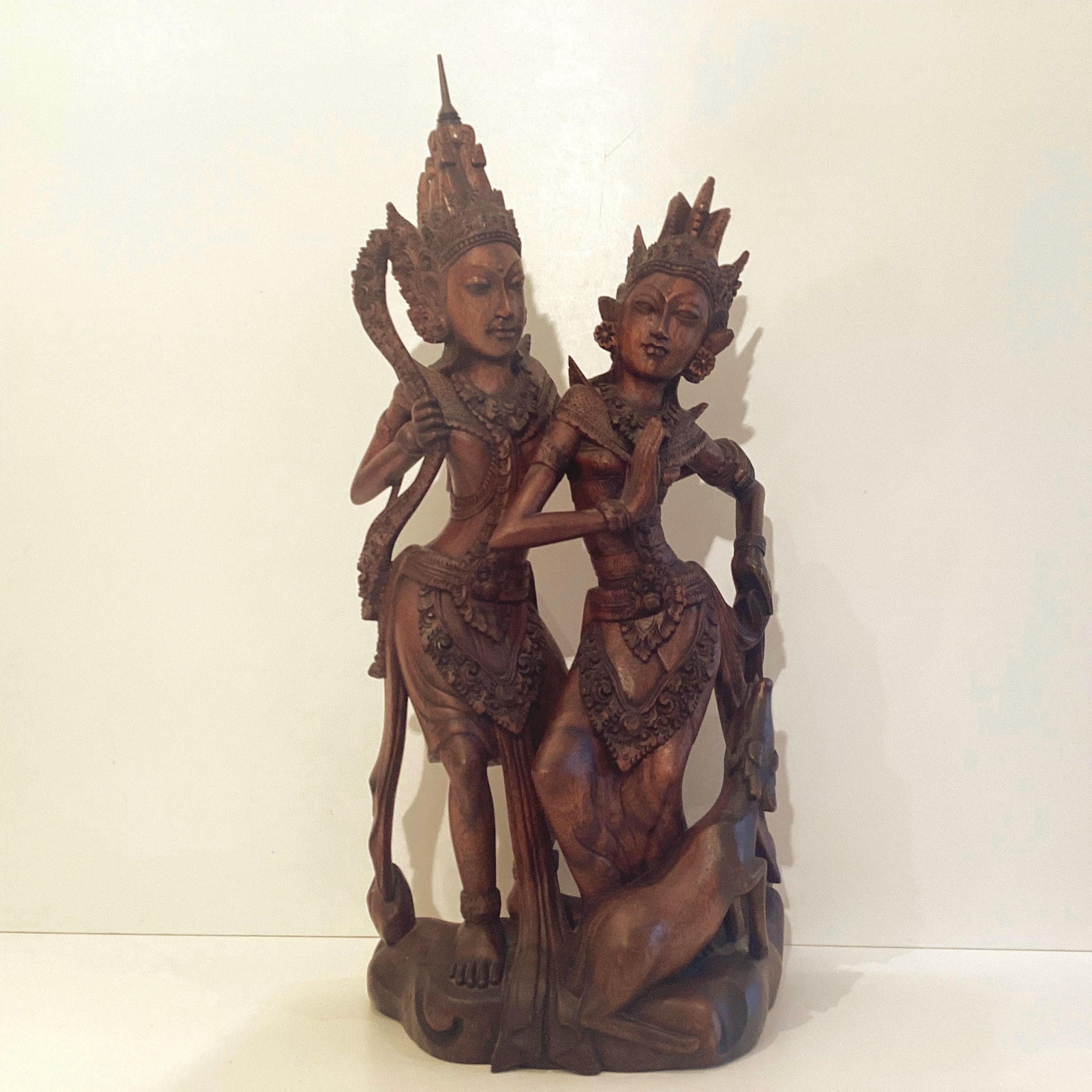 Vintage Thai | Asian Sculpture 1940s Rama & Sita Balinese Carving, Traditional Wooden Art — photo 3 of 9