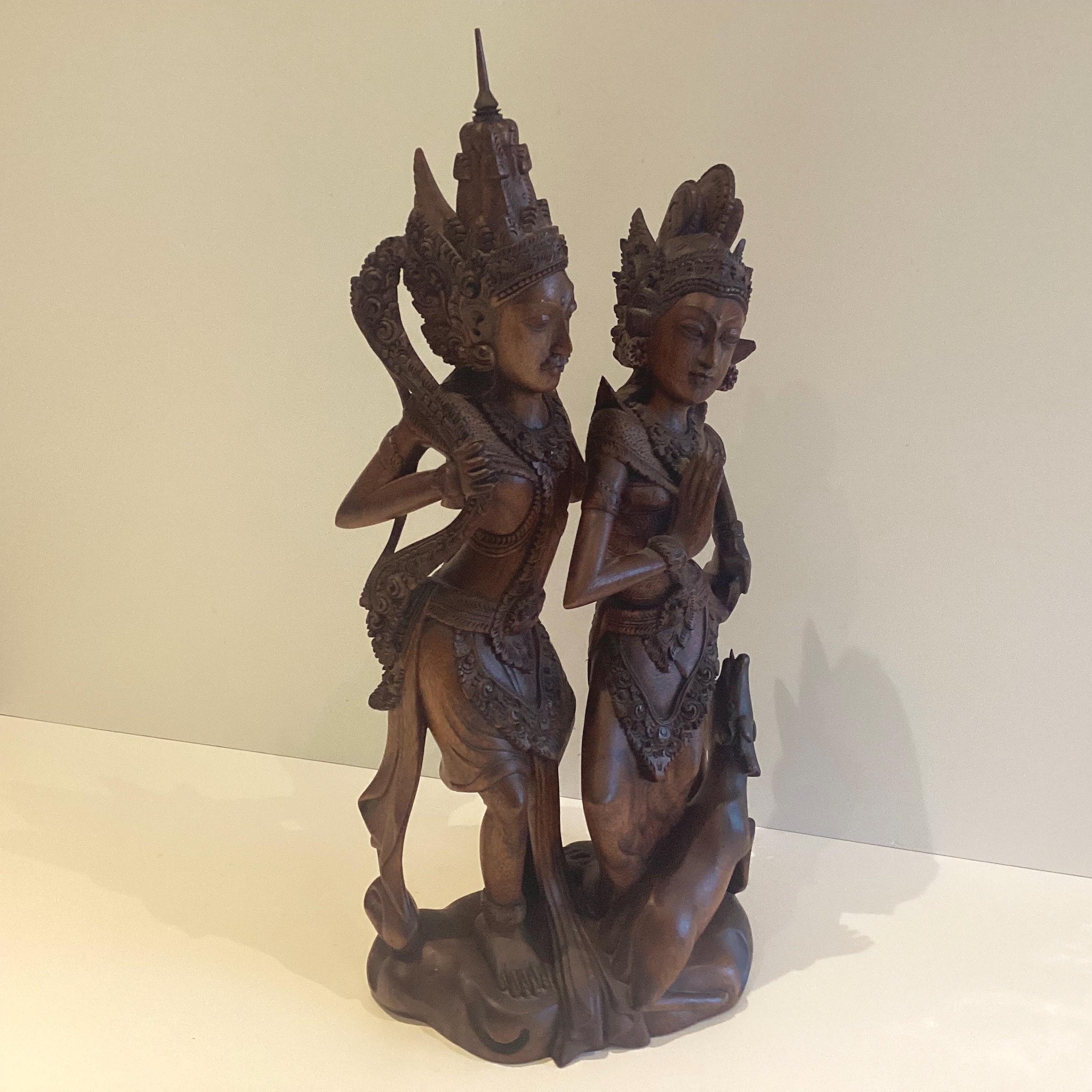 Vintage Thai | Asian Sculpture 1940s Rama & Sita Balinese Carving, Traditional Wooden Art — photo 4 of 9