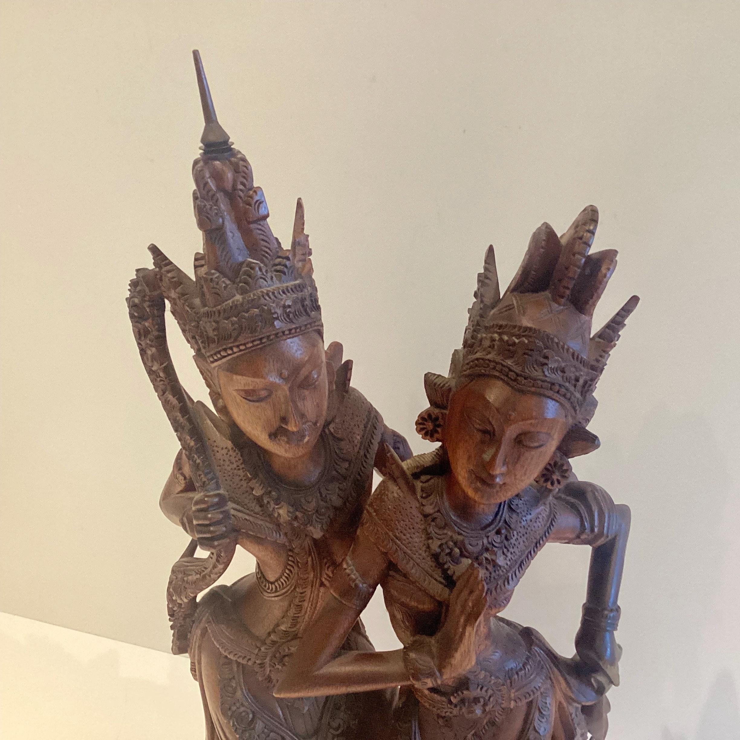 Vintage Thai | Asian Sculpture 1940s Rama & Sita Balinese Carving, Traditional Wooden Art — photo 5 of 9