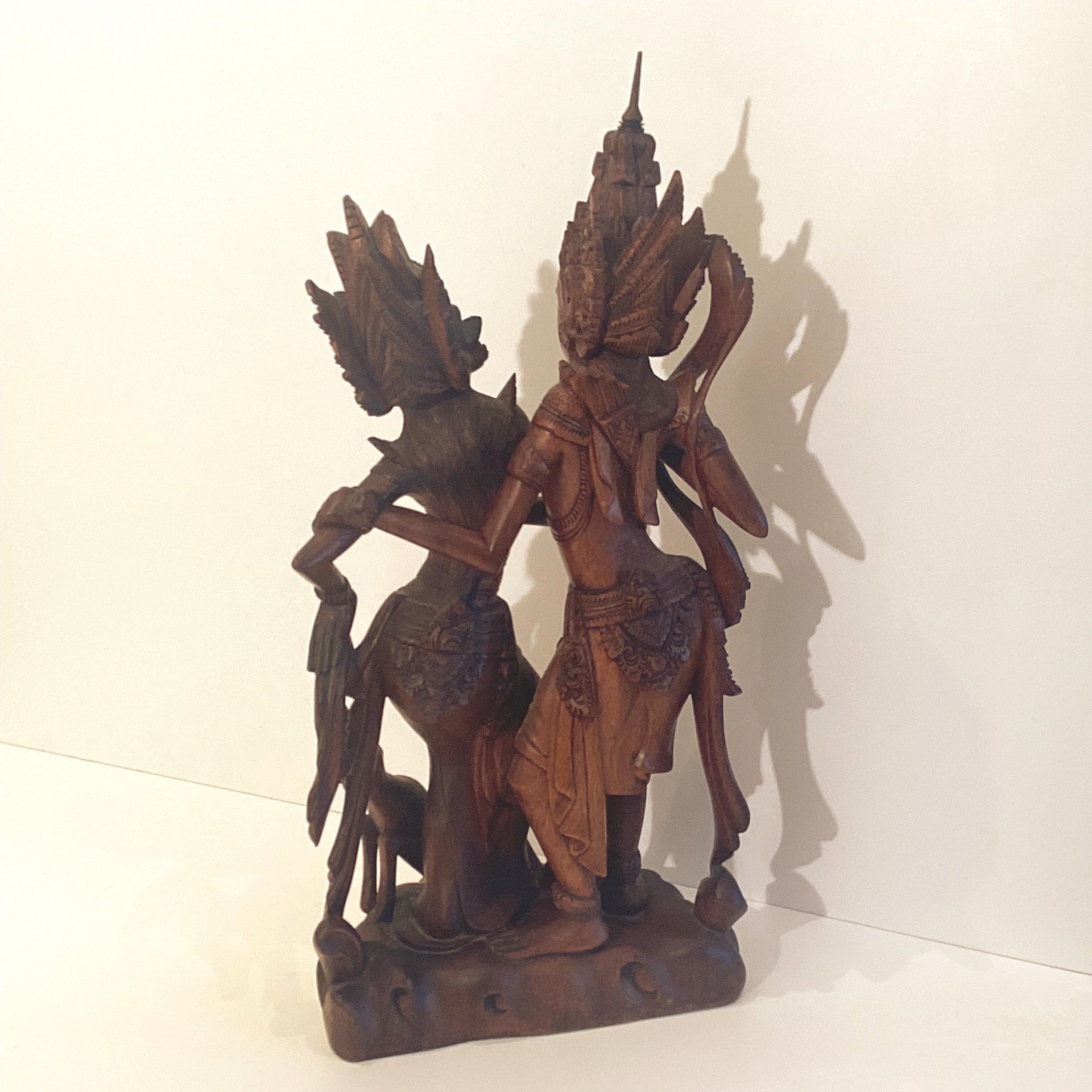 Vintage Thai | Asian Sculpture 1940s Rama & Sita Balinese Carving, Traditional Wooden Art — photo 6 of 9