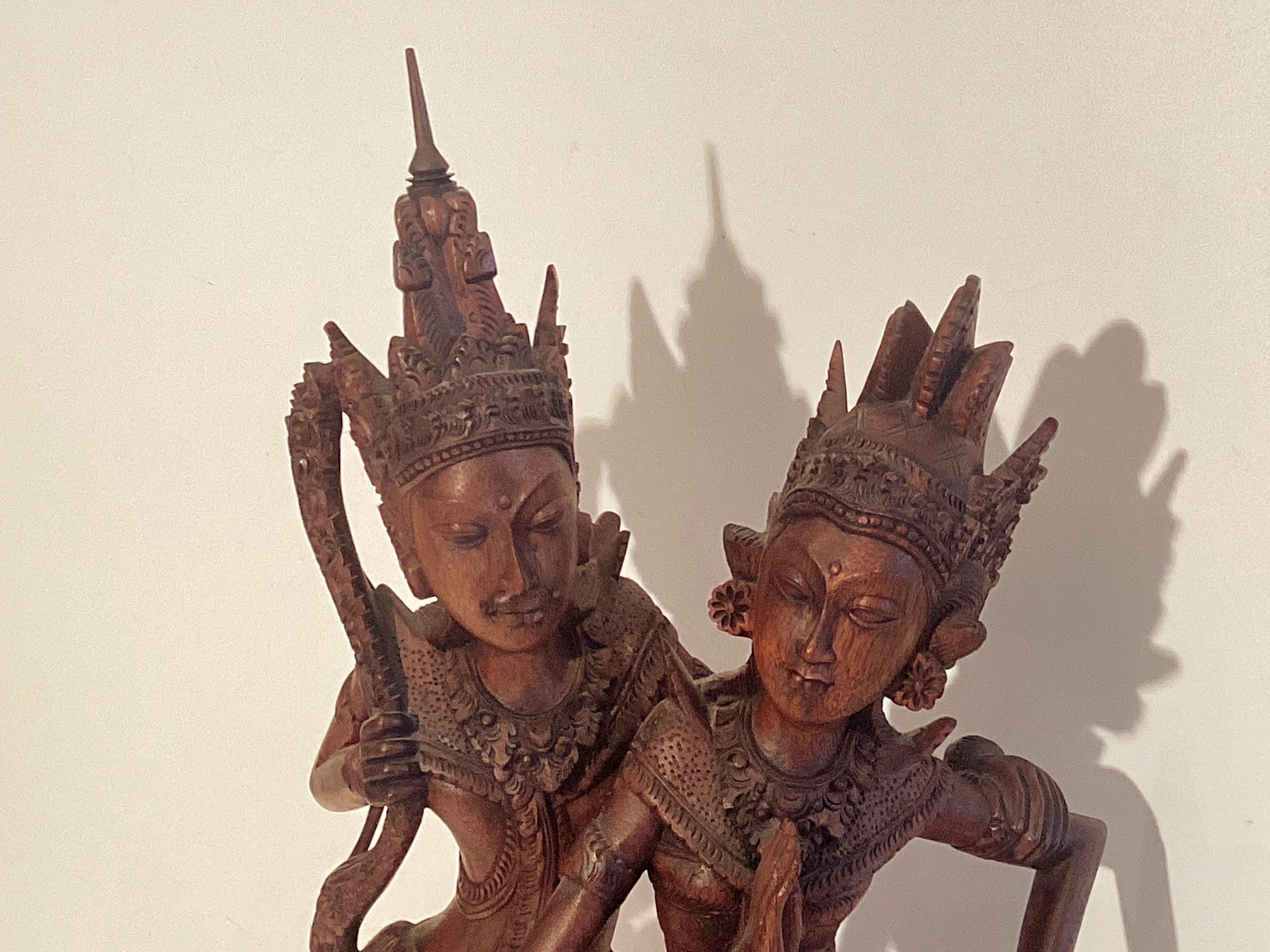 Vintage Thai | Asian Sculpture 1940s Rama & Sita Balinese Carving, Traditional Wooden Art — photo 7 of 9