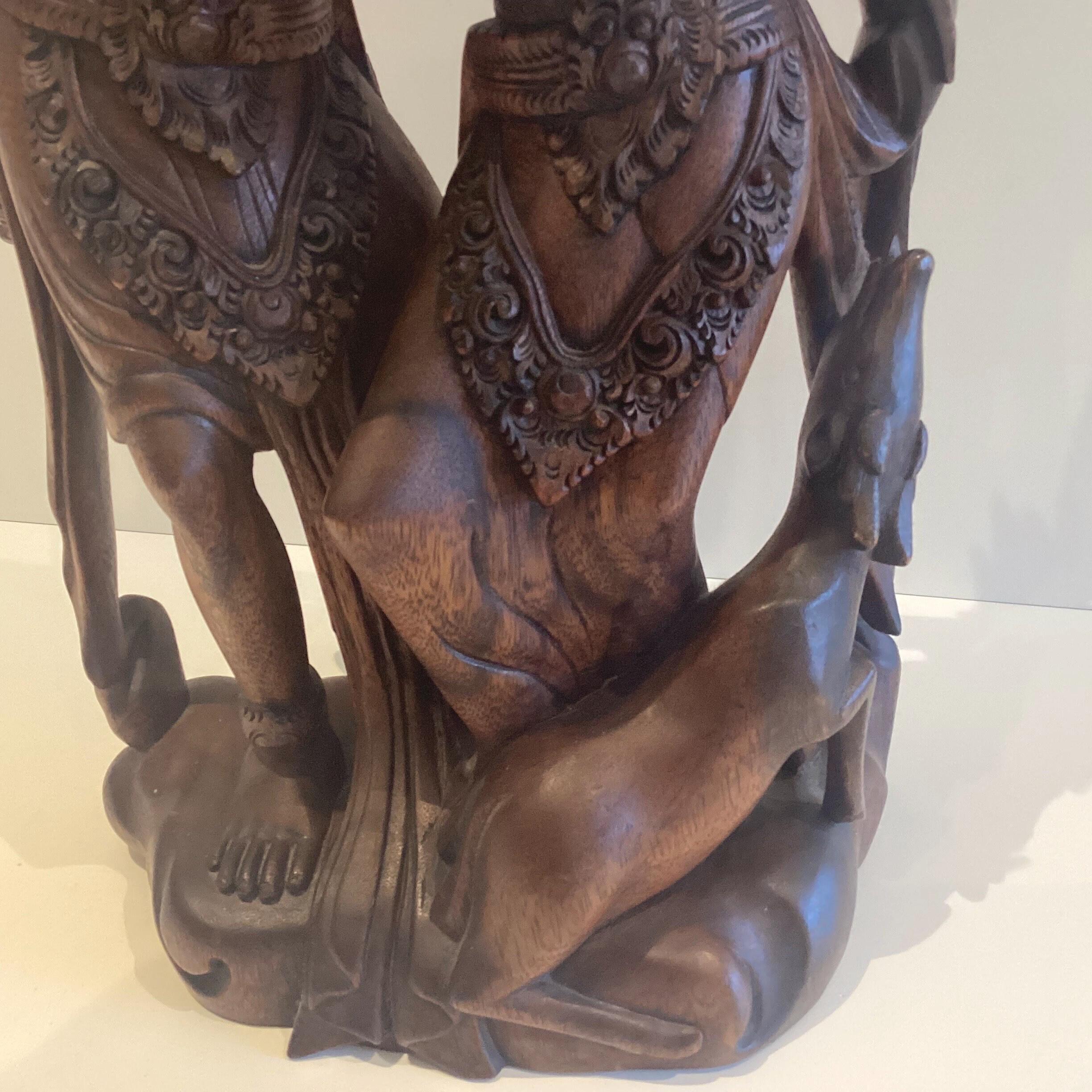 Vintage Thai | Asian Sculpture 1940s Rama & Sita Balinese Carving, Traditional Wooden Art — photo 8 of 9