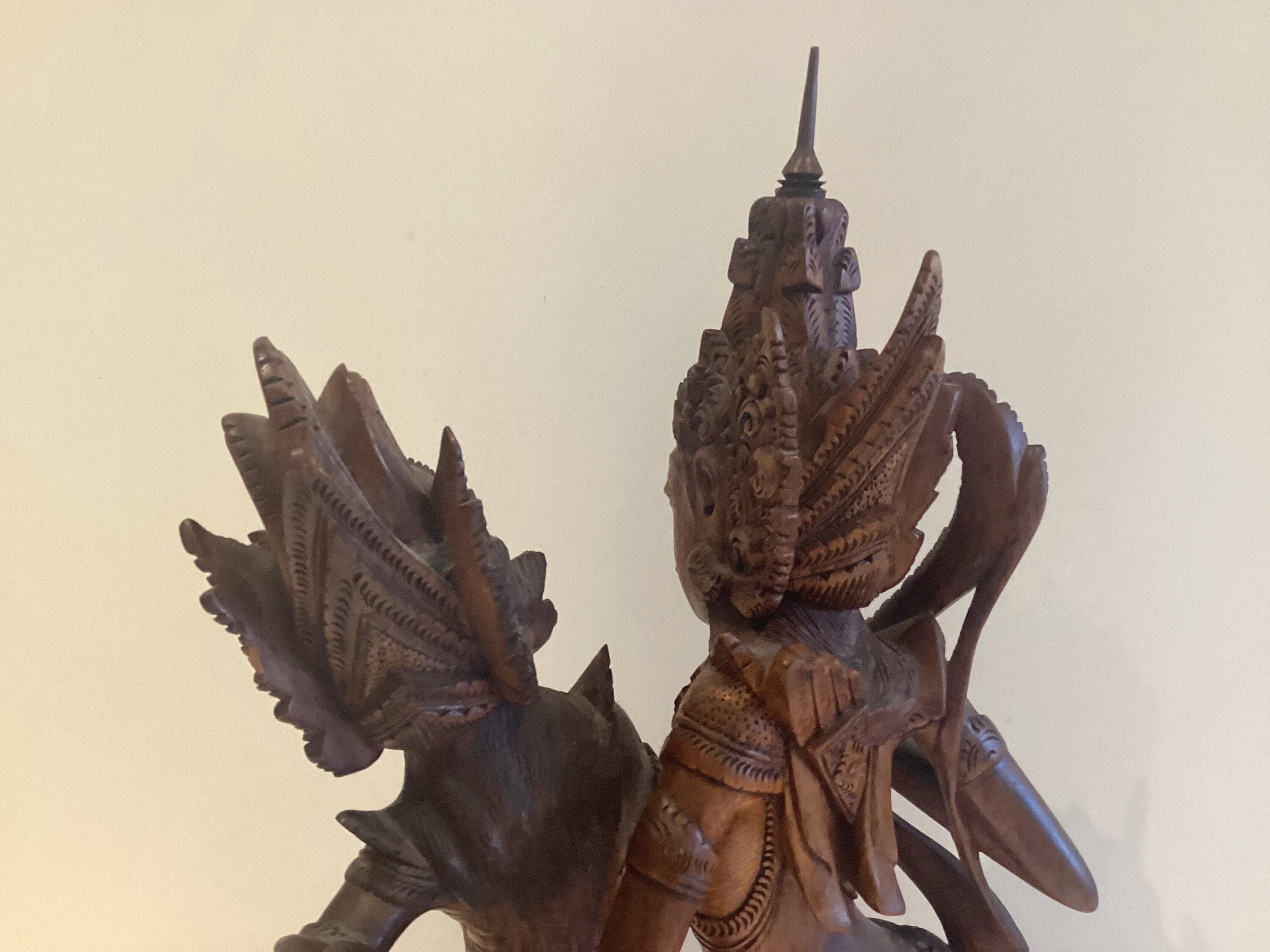 Vintage Thai | Asian Sculpture 1940s Rama & Sita Balinese Carving, Traditional Wooden Art — photo 9 of 9