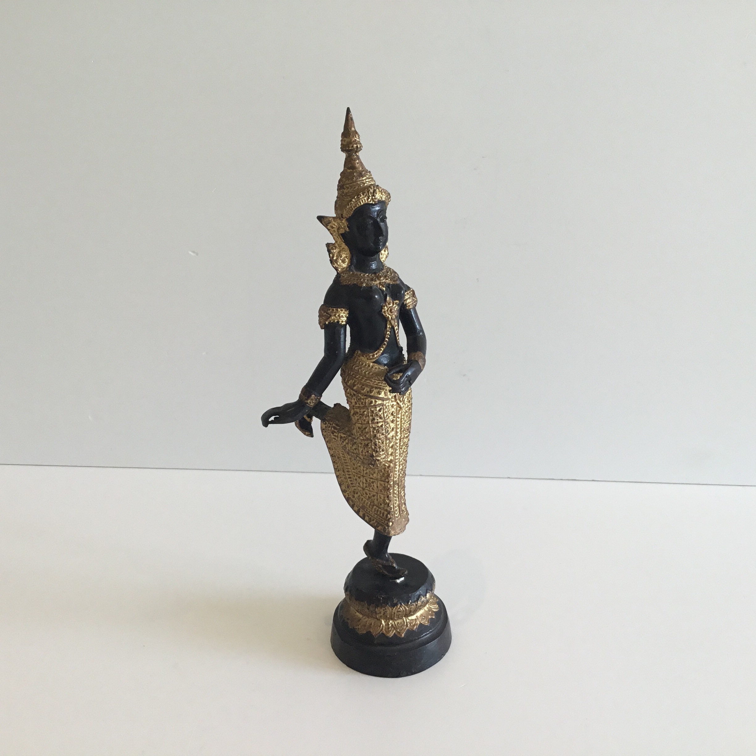 Vintage Bronze Sculpture | 1950s Thai Theppanom Temple Angel, Gilded & Patinated Statue — photo 2 of 11