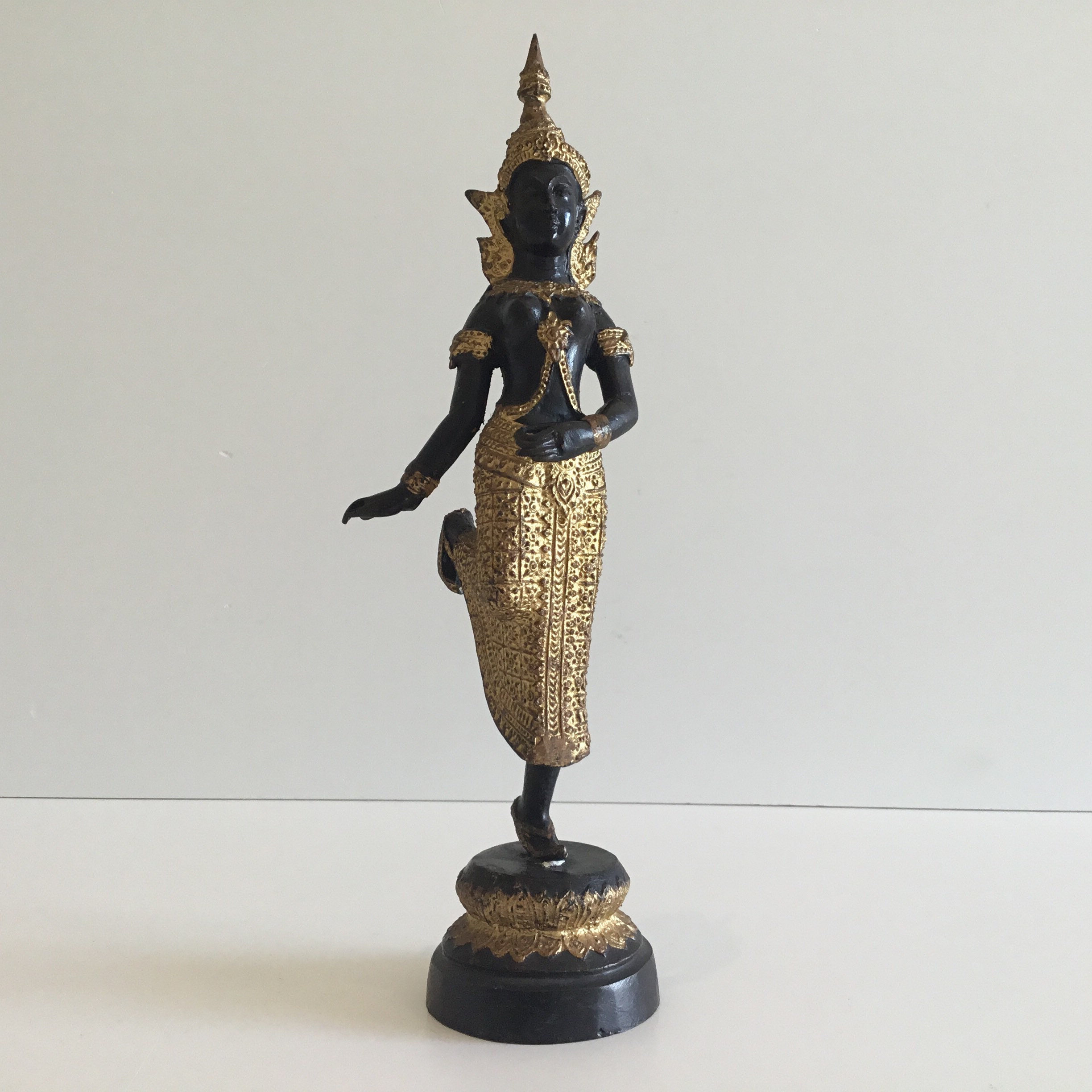 Vintage Bronze Sculpture | 1950s Thai Theppanom Temple Angel, Gilded & Patinated Statue — photo 3 of 11