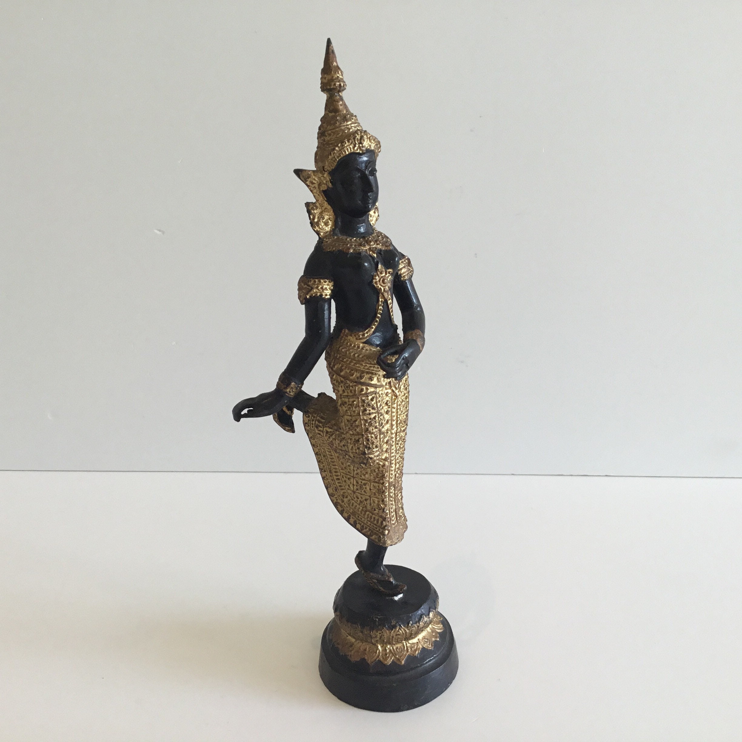 Vintage Bronze Sculpture | 1950s Thai Theppanom Temple Angel, Gilded & Patinated Statue — photo 4 of 11