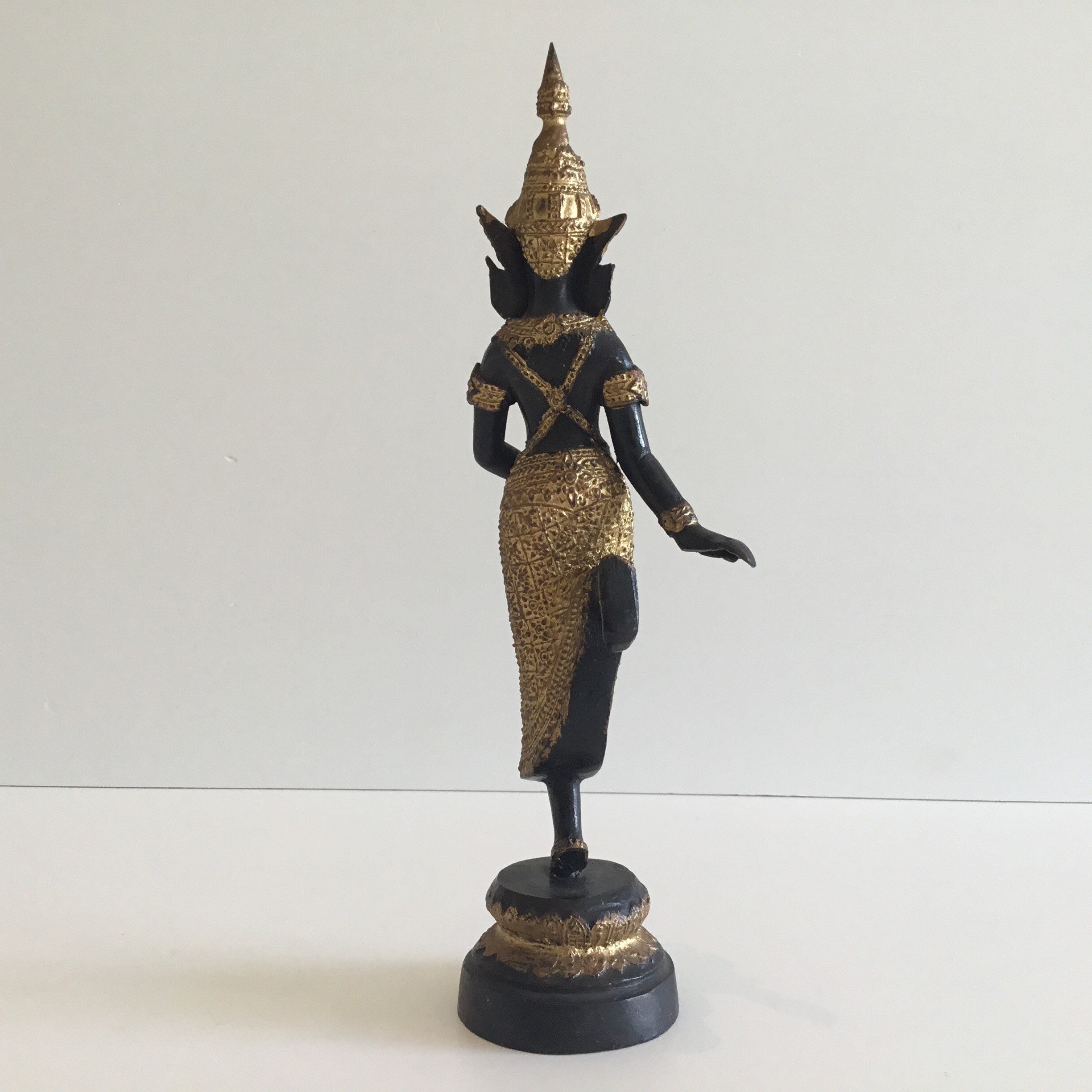 Vintage Bronze Sculpture | 1950s Thai Theppanom Temple Angel, Gilded & Patinated Statue — photo 5 of 11