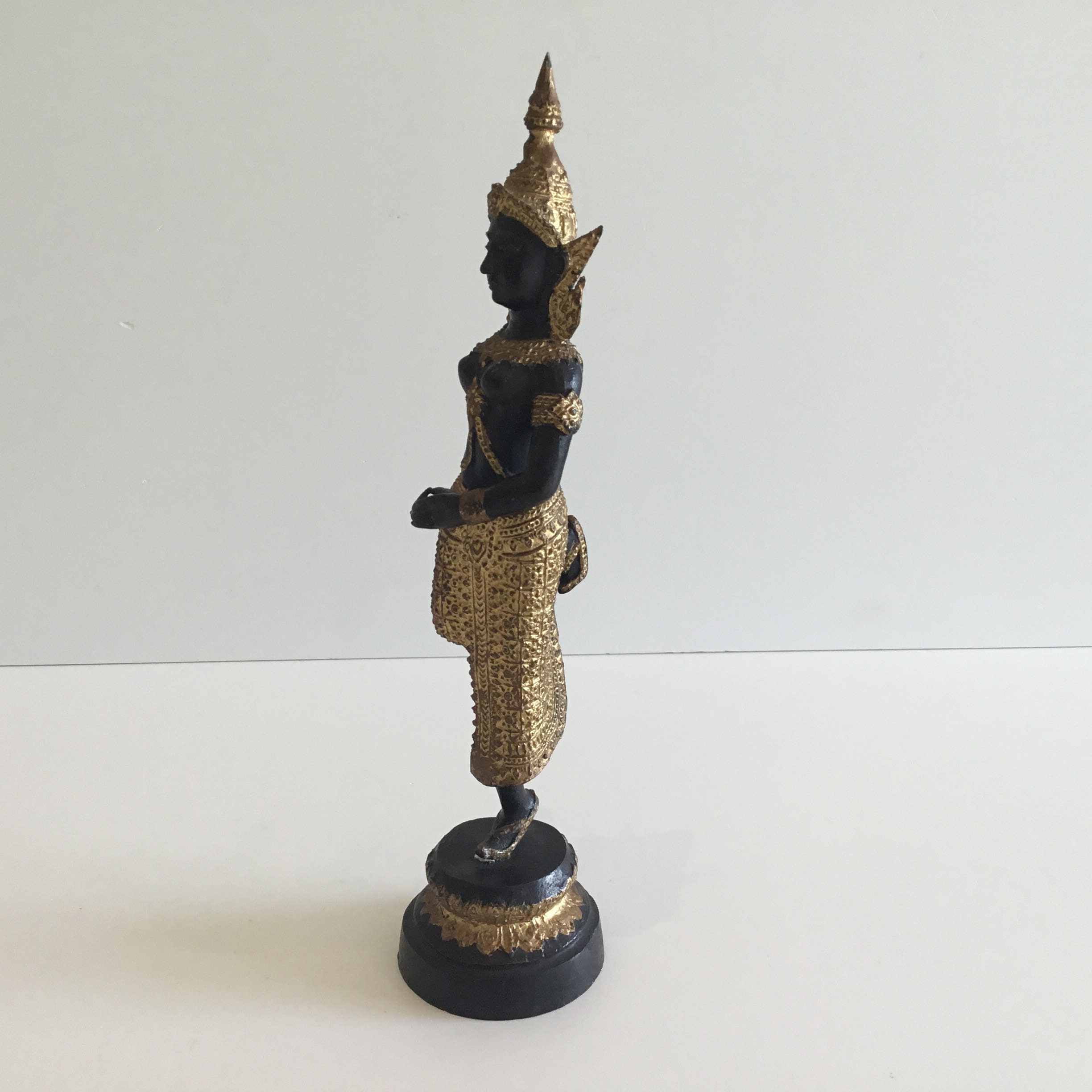 Vintage Bronze Sculpture | 1950s Thai Theppanom Temple Angel, Gilded & Patinated Statue — photo 6 of 11