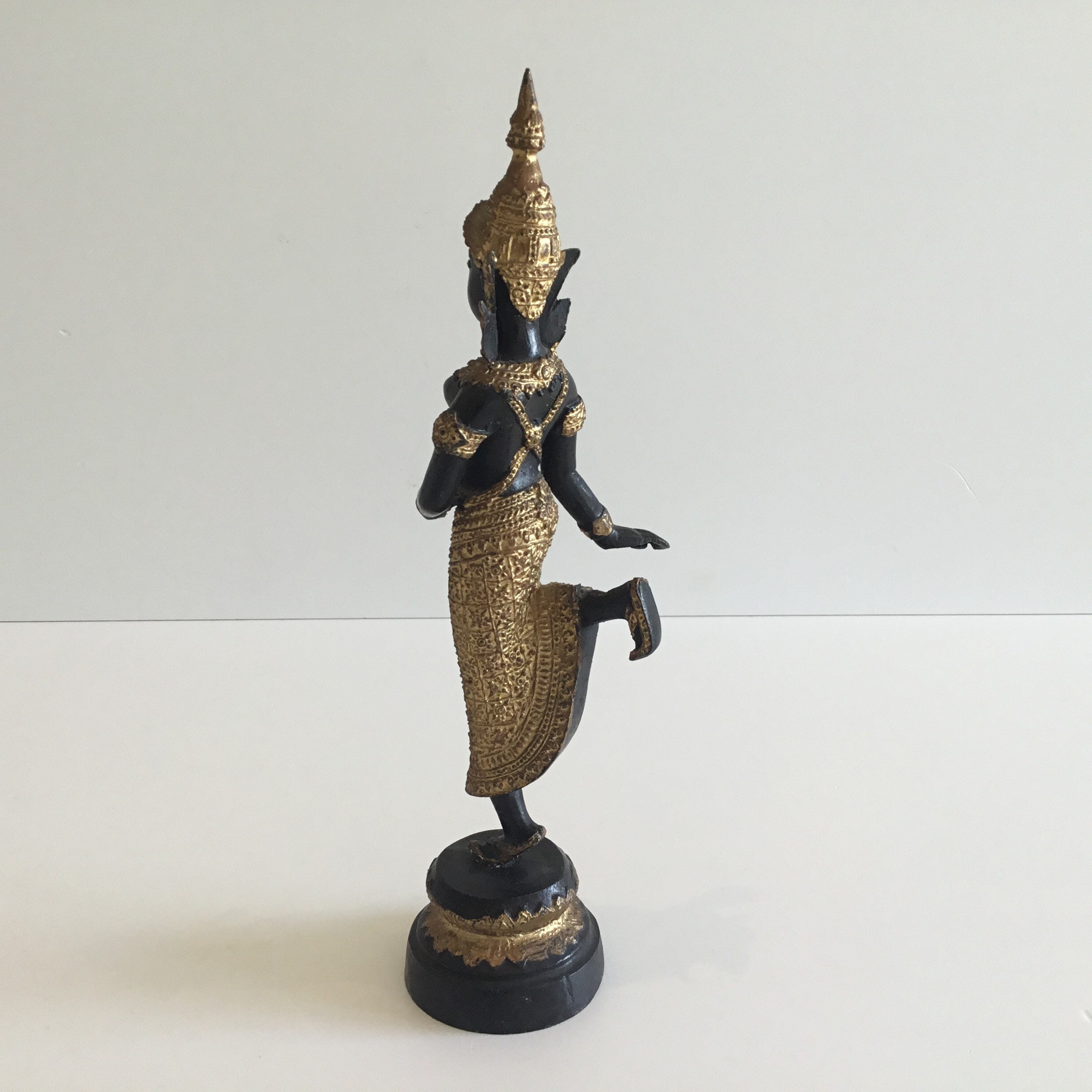 Vintage Bronze Sculpture | 1950s Thai Theppanom Temple Angel, Gilded & Patinated Statue — photo 7 of 11