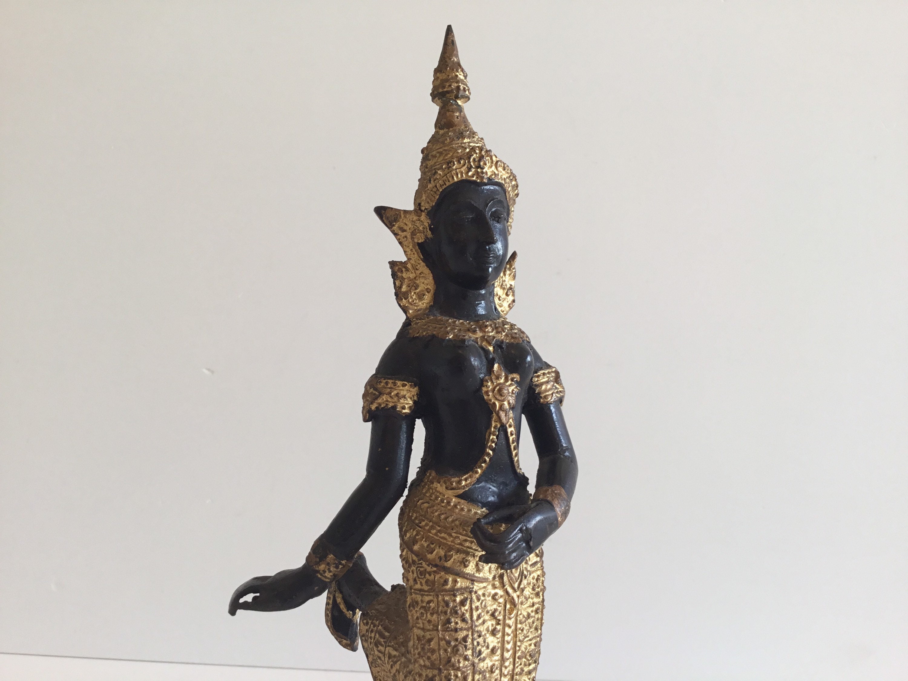 Vintage Bronze Sculpture | 1950s Thai Theppanom Temple Angel, Gilded & Patinated Statue — photo 8 of 11