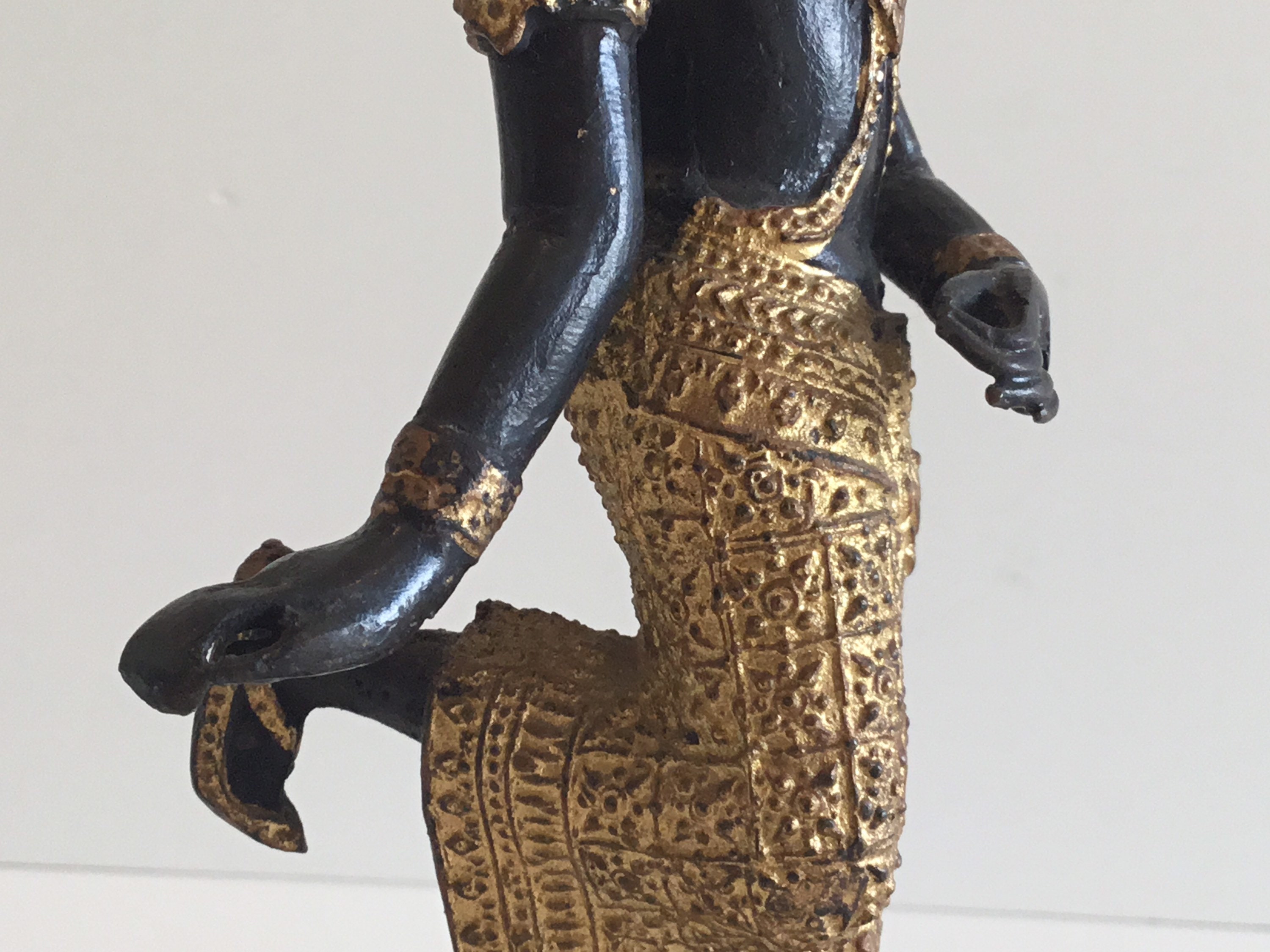 Vintage Bronze Sculpture | 1950s Thai Theppanom Temple Angel, Gilded & Patinated Statue — photo 9 of 11