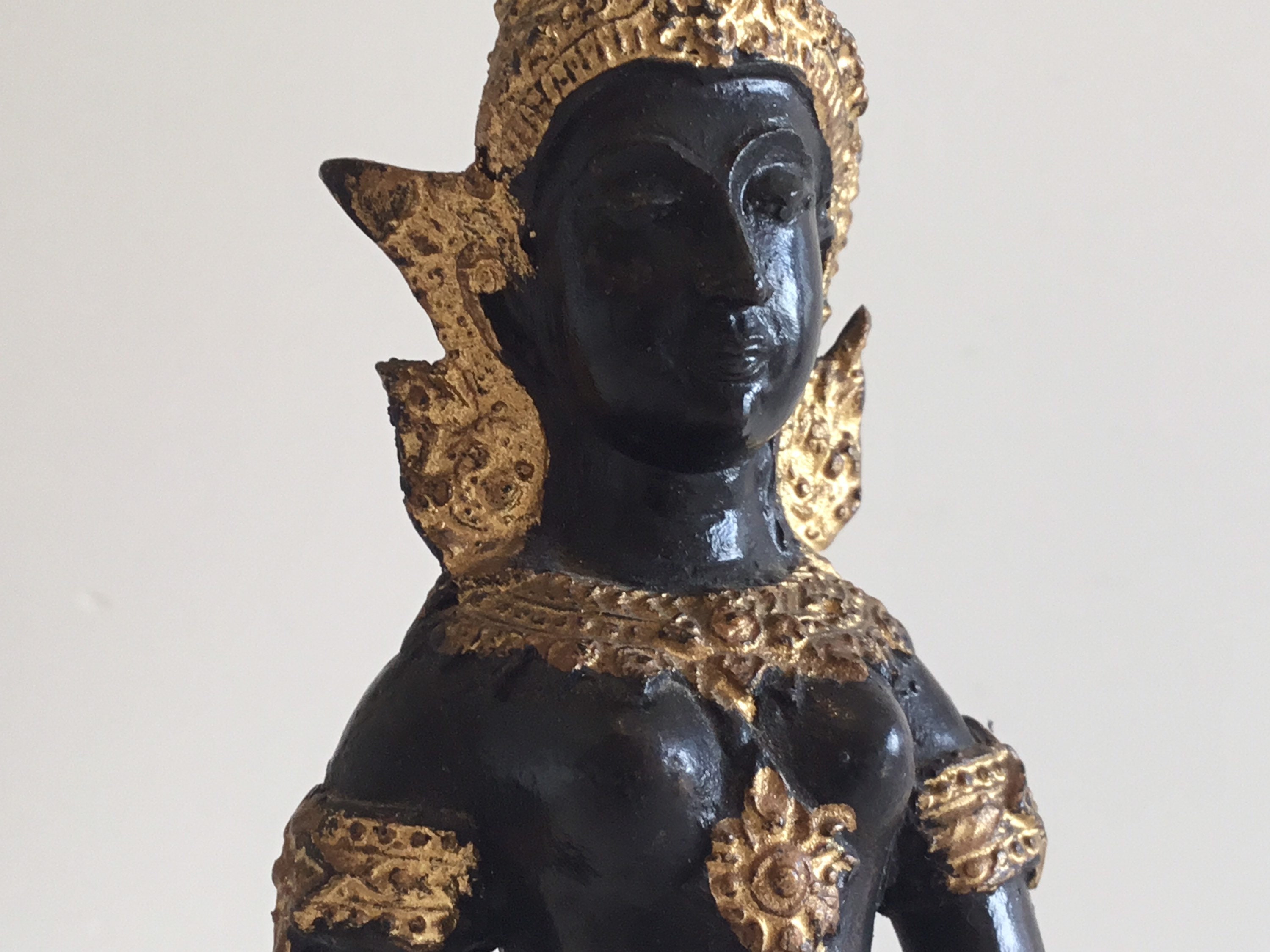 Vintage Bronze Sculpture | 1950s Thai Theppanom Temple Angel, Gilded & Patinated Statue — photo 10 of 11