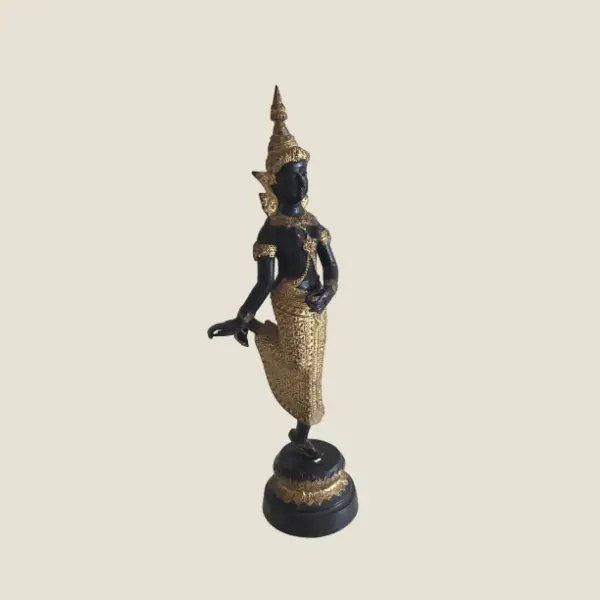 Vintage Bronze Sculpture | 1950s Thai Theppanom Temple Angel, Gilded & Patinated Statue