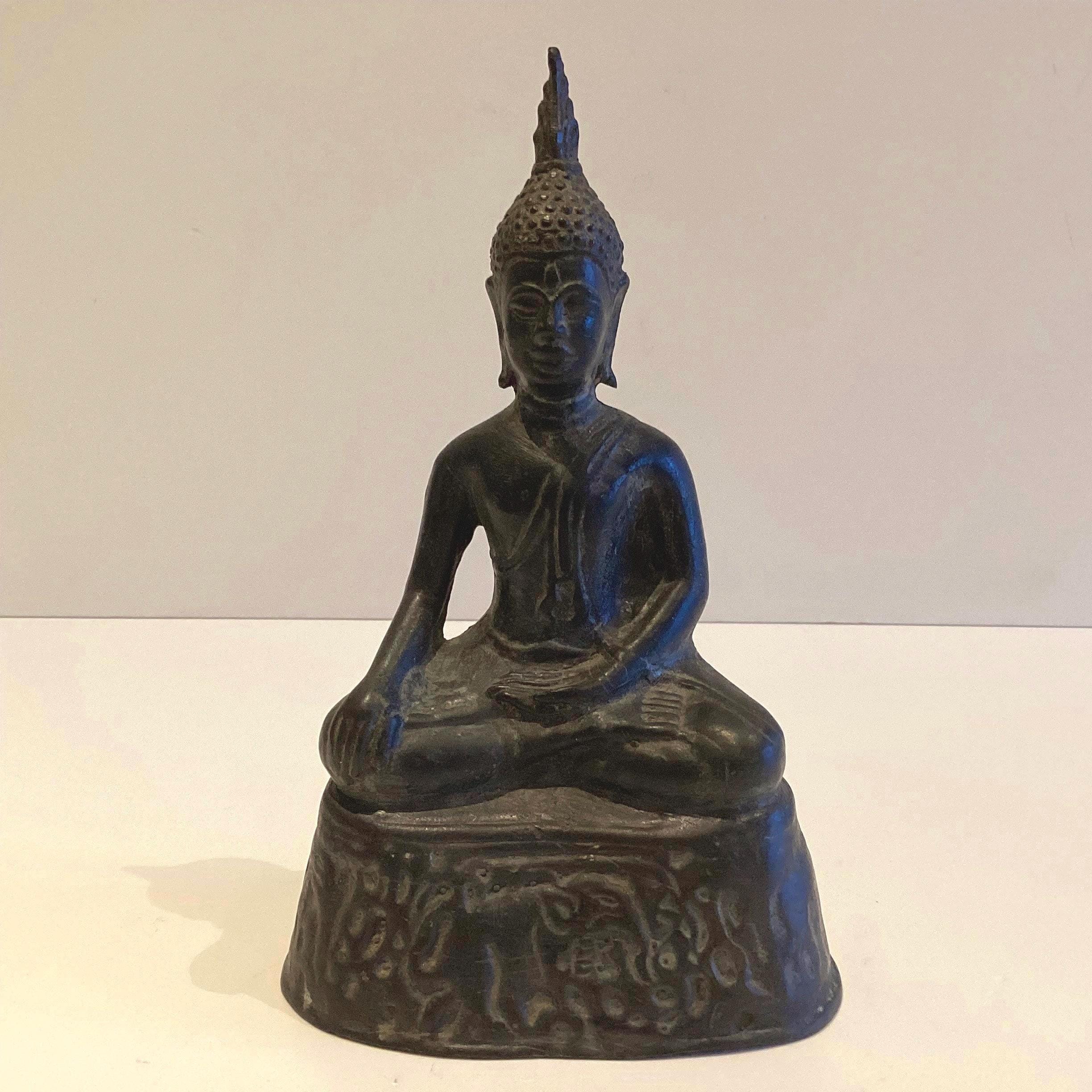 Antique Bronze Buddha | Late 1800 Thai Meditation Statue, Original Patina Buddhist Art — photo 3 of 10