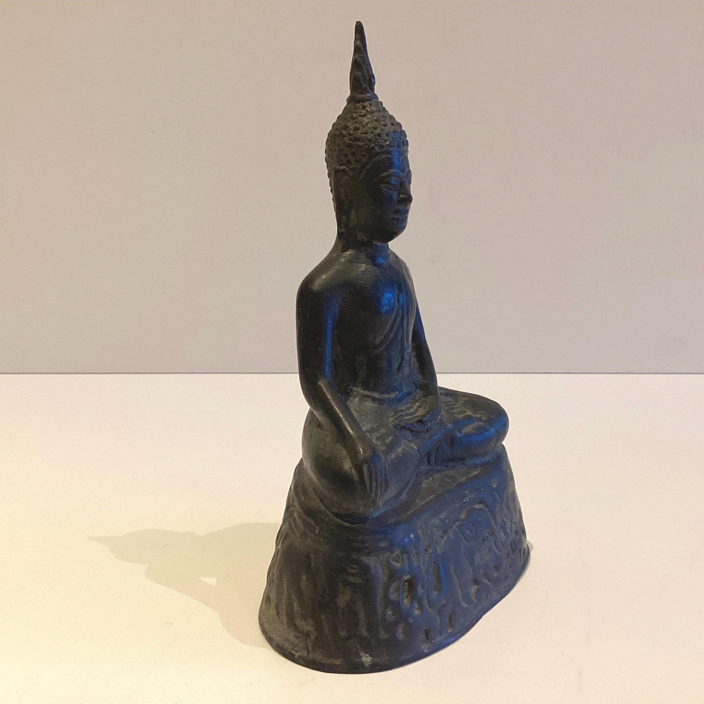 Antique Bronze Buddha | Late 1800 Thai Meditation Statue, Original Patina Buddhist Art — photo 4 of 10