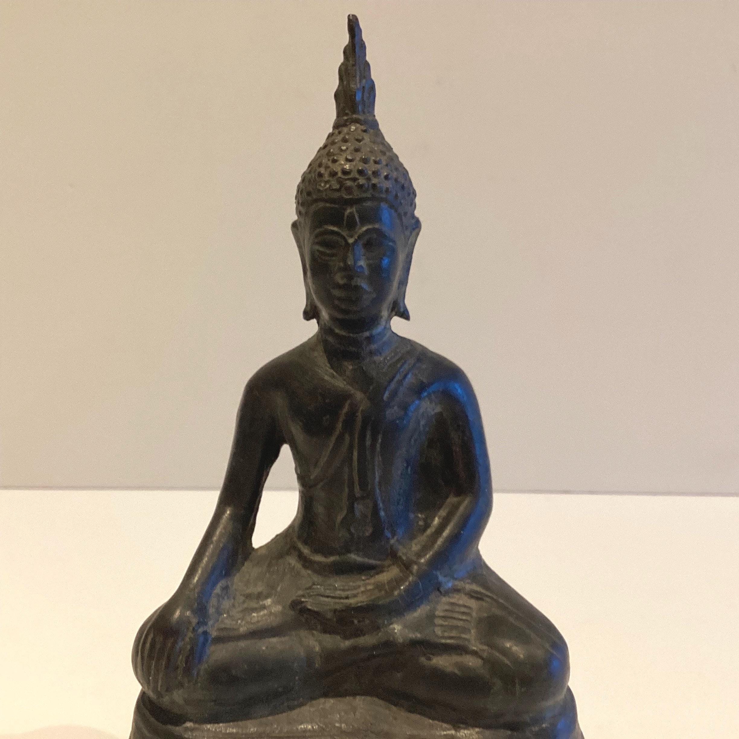 Antique Bronze Buddha | Late 1800 Thai Meditation Statue, Original Patina Buddhist Art — photo 6 of 10