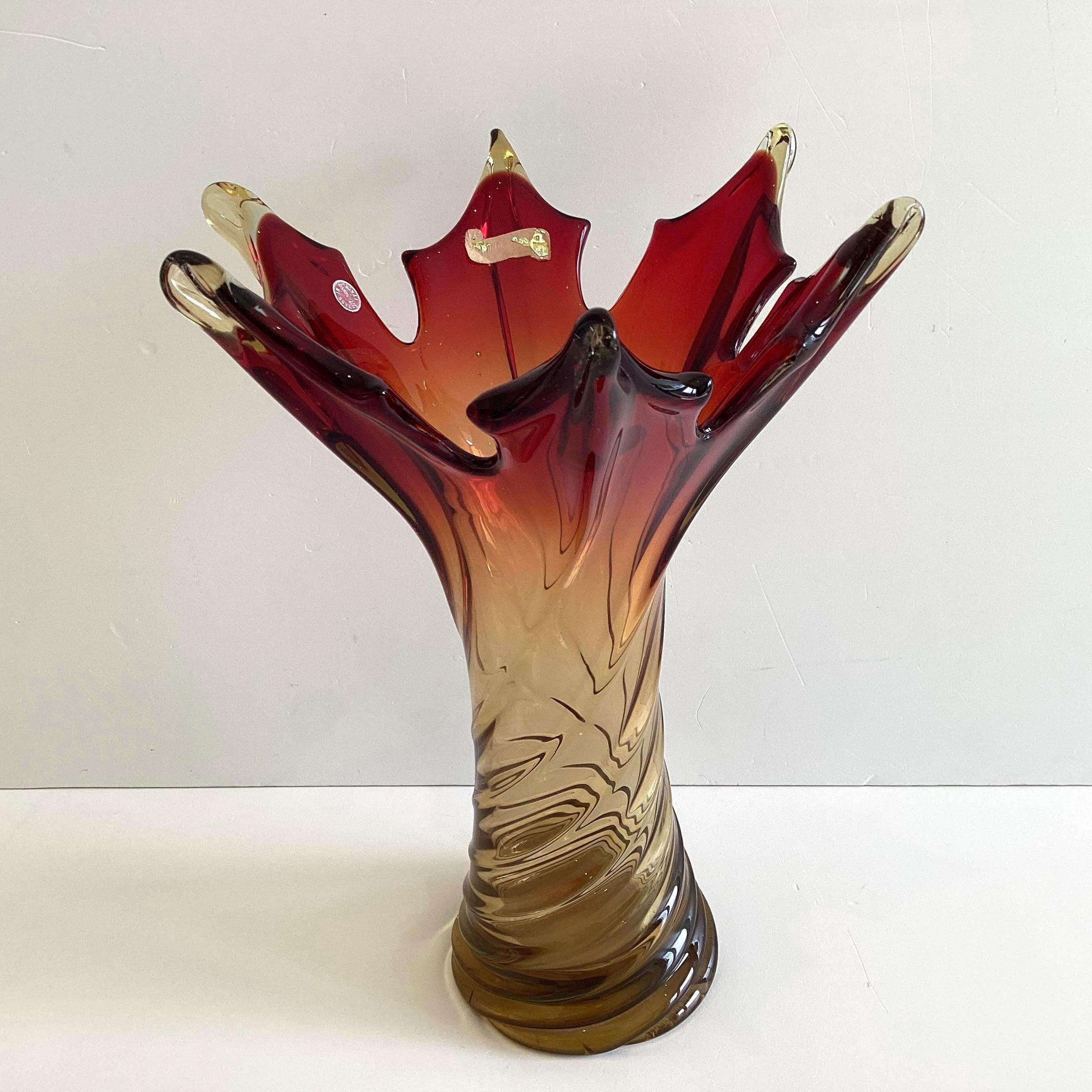 Vintage Murano Vase | 1960s Sommerso Flame, Three Original Labels, Amber to Ruby — photo 2 of 11