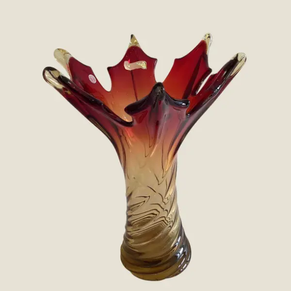 Vintage Murano Vase | 1960s Sommerso Flame, Three Original Labels, Amber to Ruby