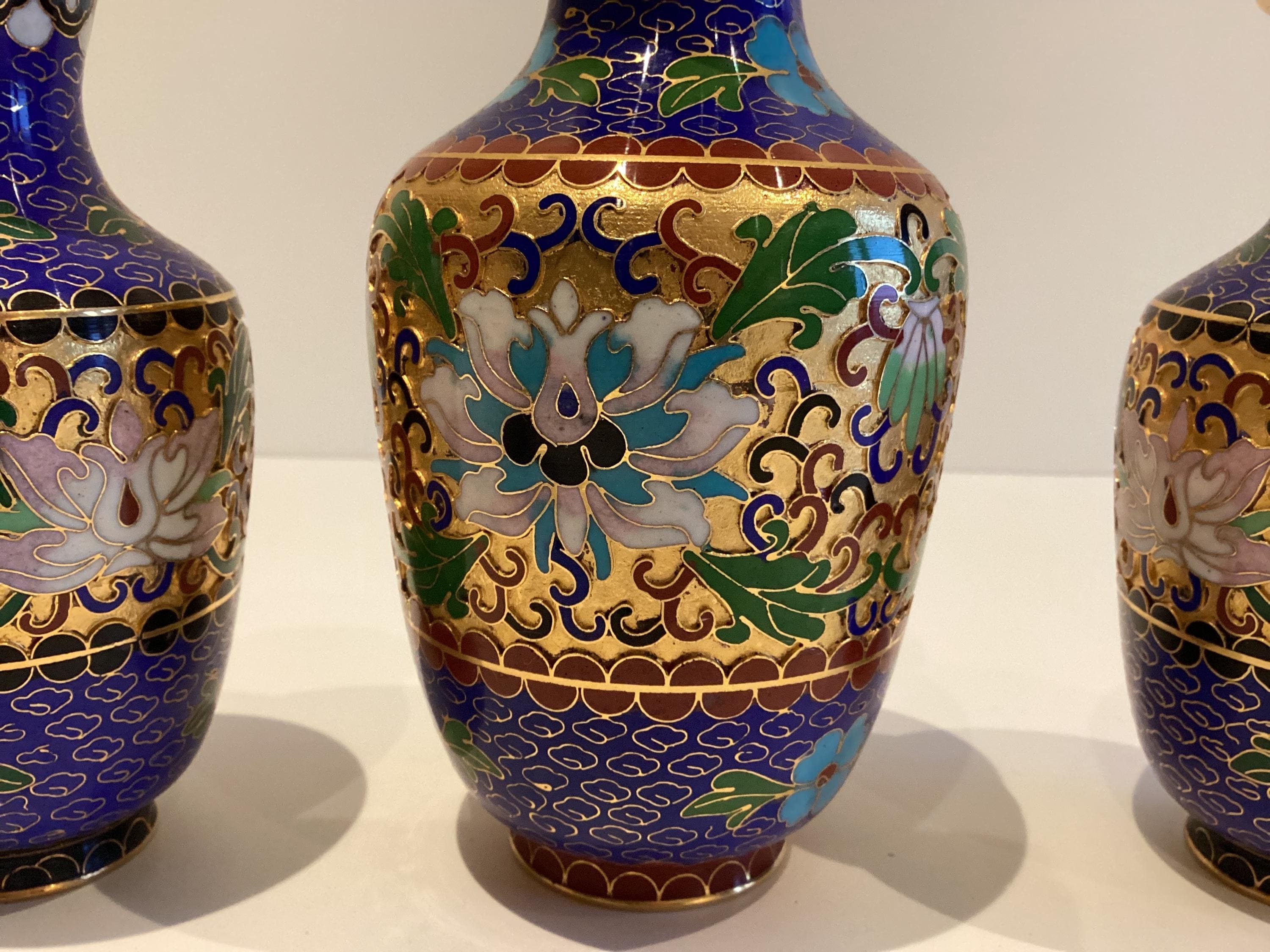 Vintage Cloisonne Vase Chinese Gold Plated Floral Enamel (1950s) Home Decor — photo 8 of 8