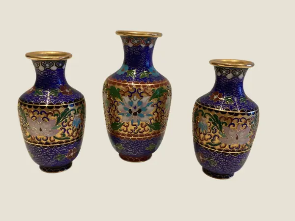 Vintage Cloisonne Vase Chinese Gold Plated Floral Enamel (1950s) Home Decor