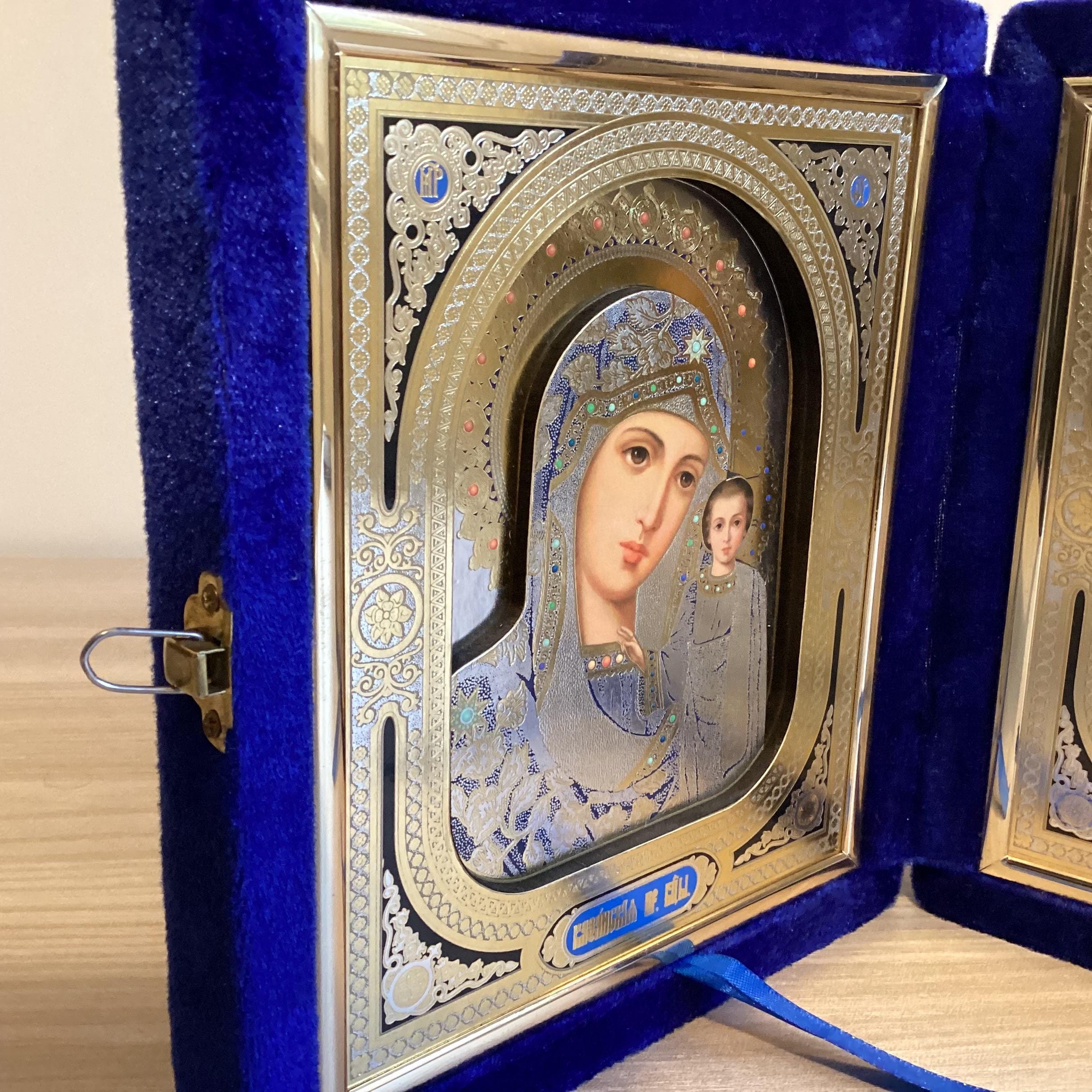 Vintage Icons | Saint Mary & Jesus Pantocrator Pair, Velvet Case Orthodox  Travel Set — photo 5 of 9