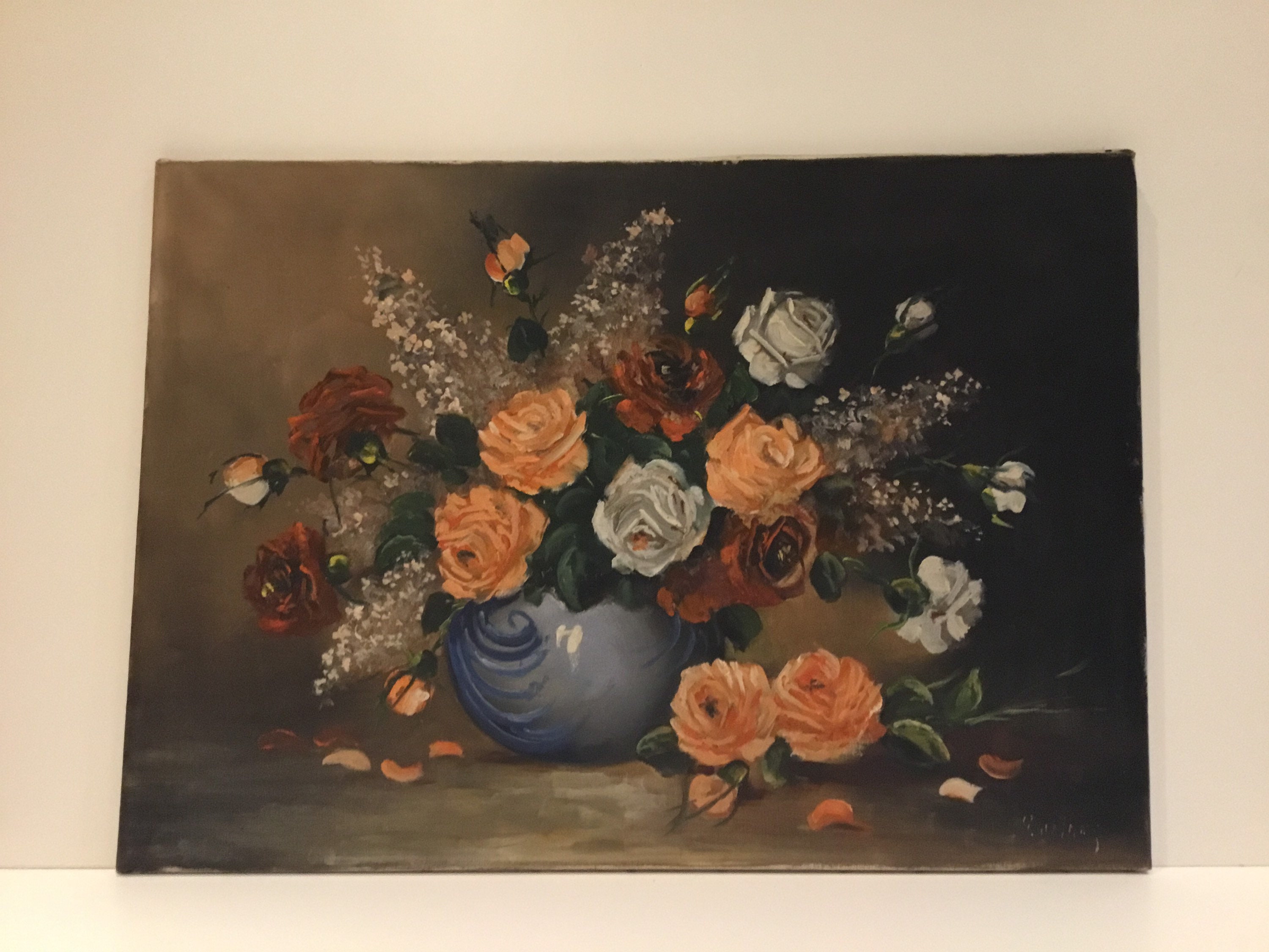 Vintage Floral Painting | 1930s Dutch Art Deco Still Life, Oil on Canvas Signed — photo 2 of 11