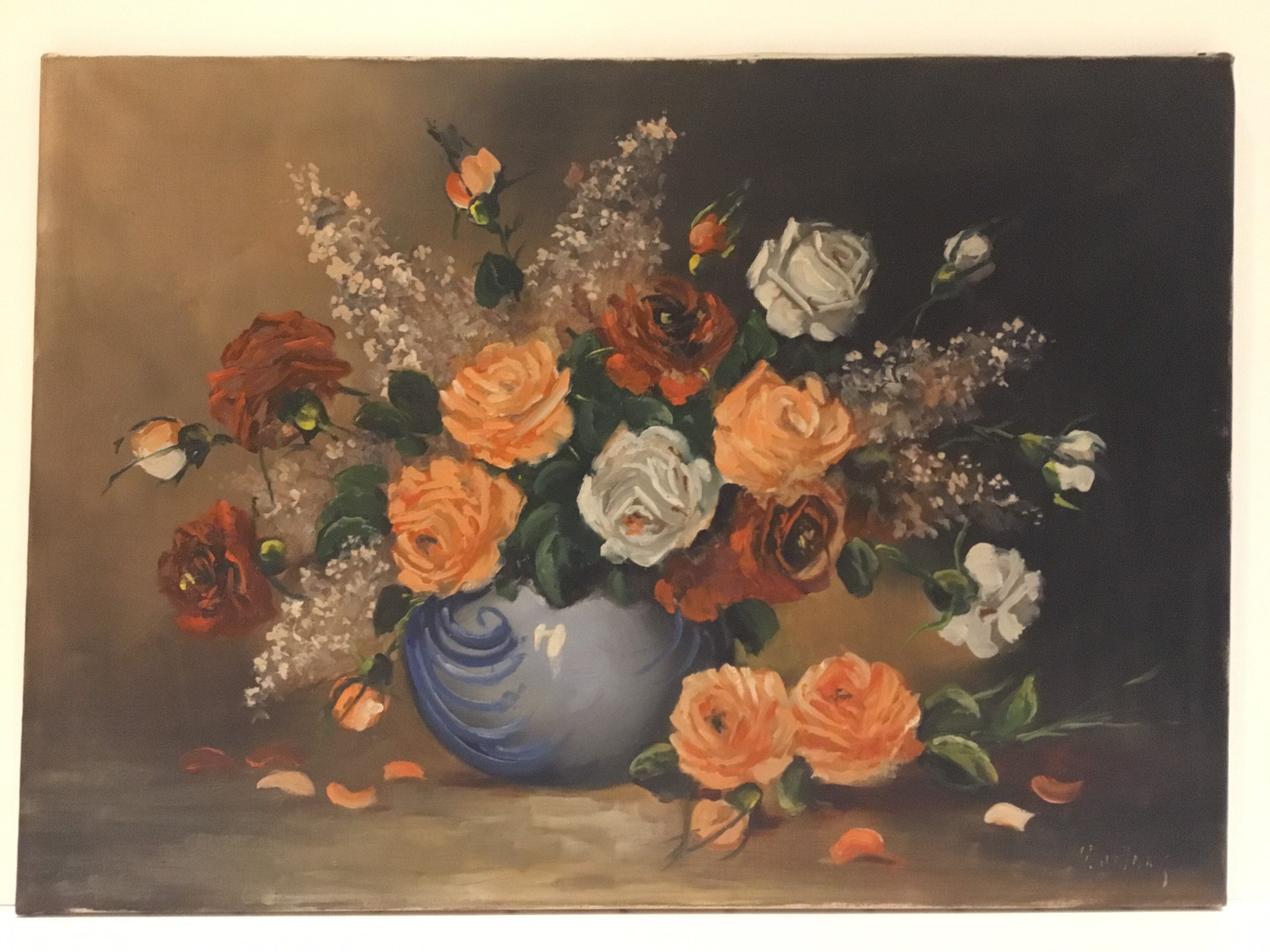 Vintage Floral Painting | 1930s Dutch Art Deco Still Life, Oil on Canvas Signed — photo 3 of 11