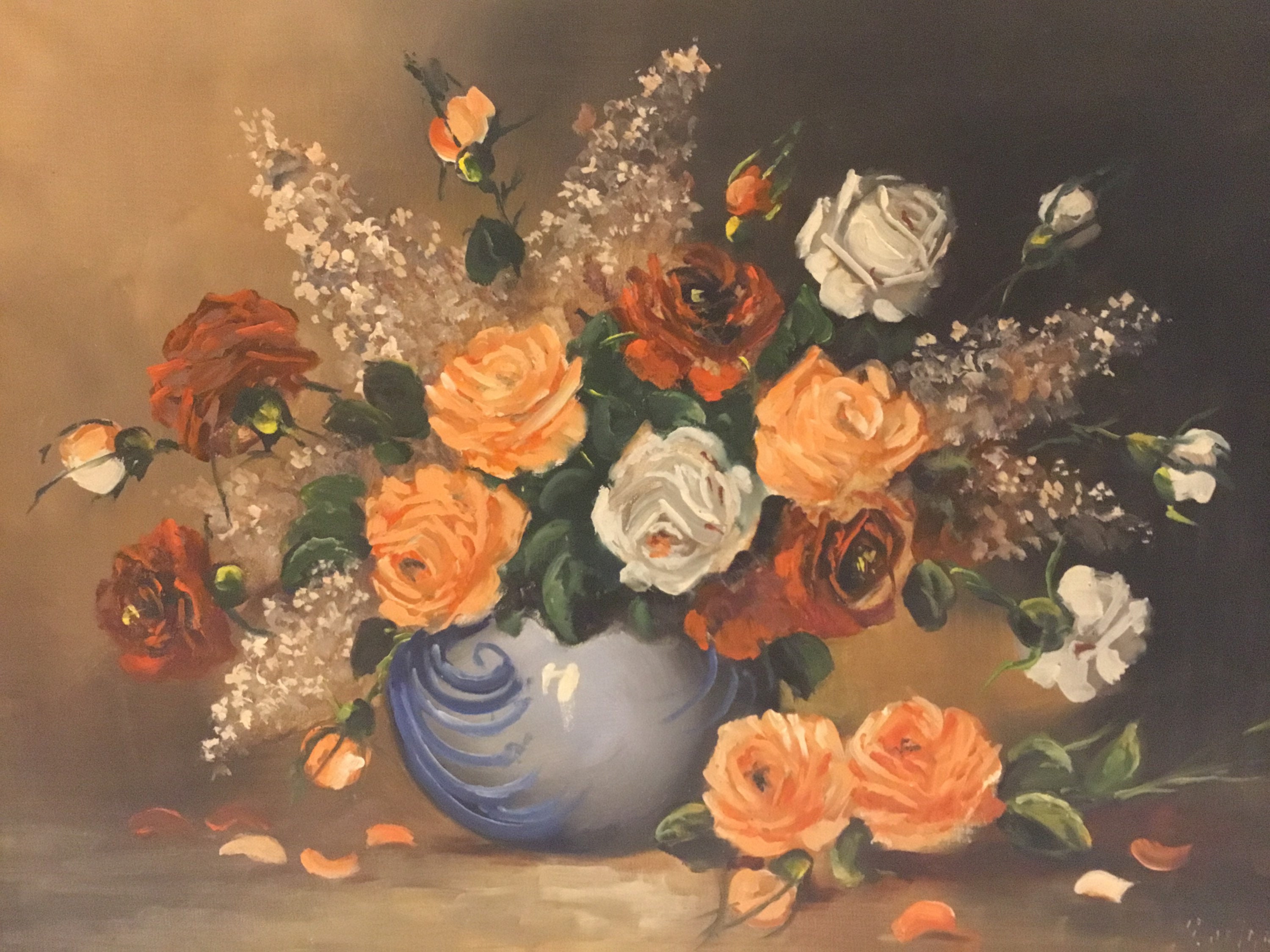 Vintage Floral Painting | 1930s Dutch Art Deco Still Life, Oil on Canvas Signed — photo 4 of 11