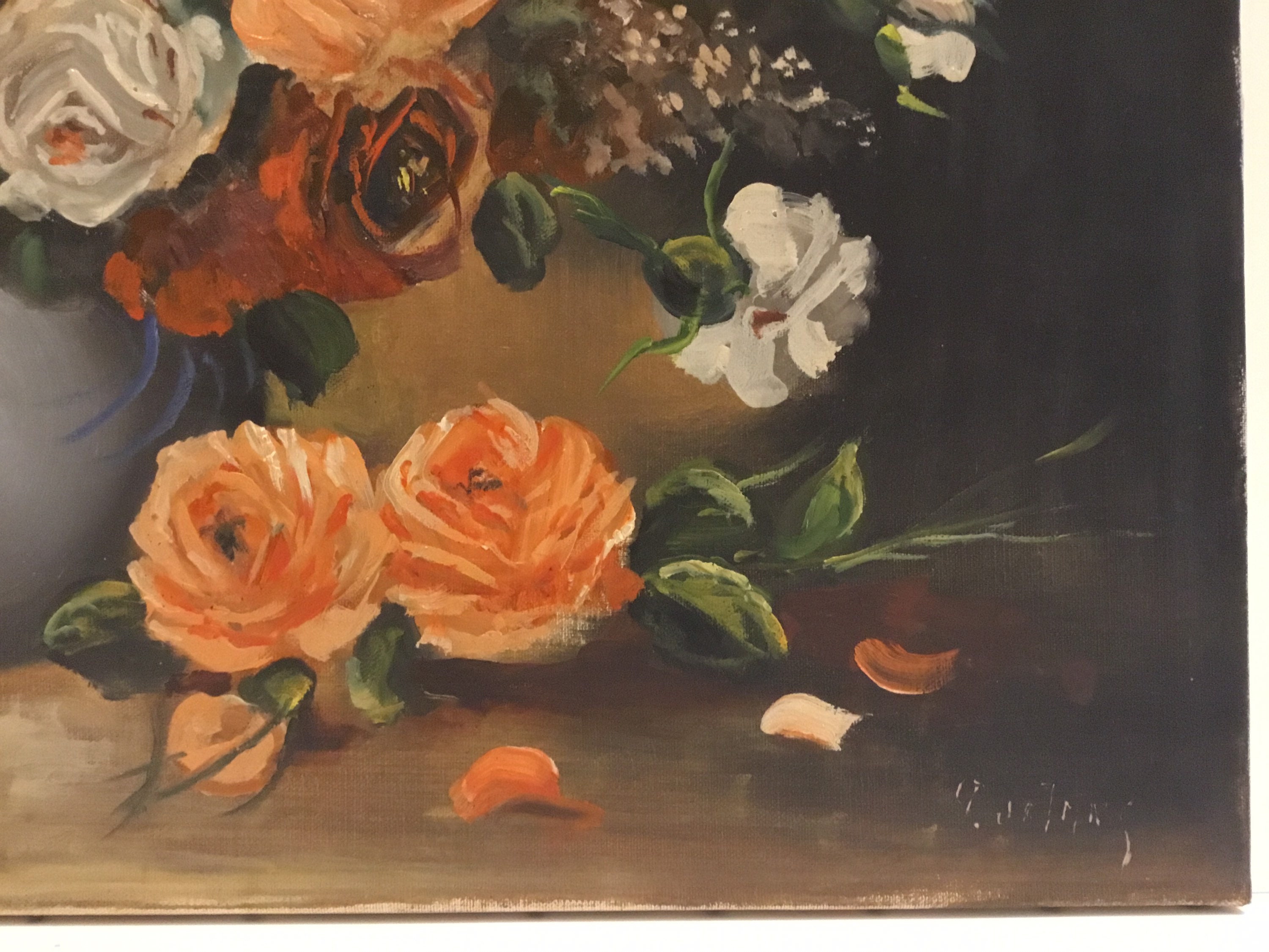 Vintage Floral Painting | 1930s Dutch Art Deco Still Life, Oil on Canvas Signed — photo 10 of 11