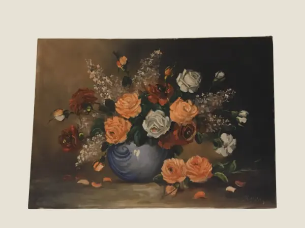 Vintage Floral Painting | 1930s Dutch Art Deco Still Life, Oil on Canvas Signed