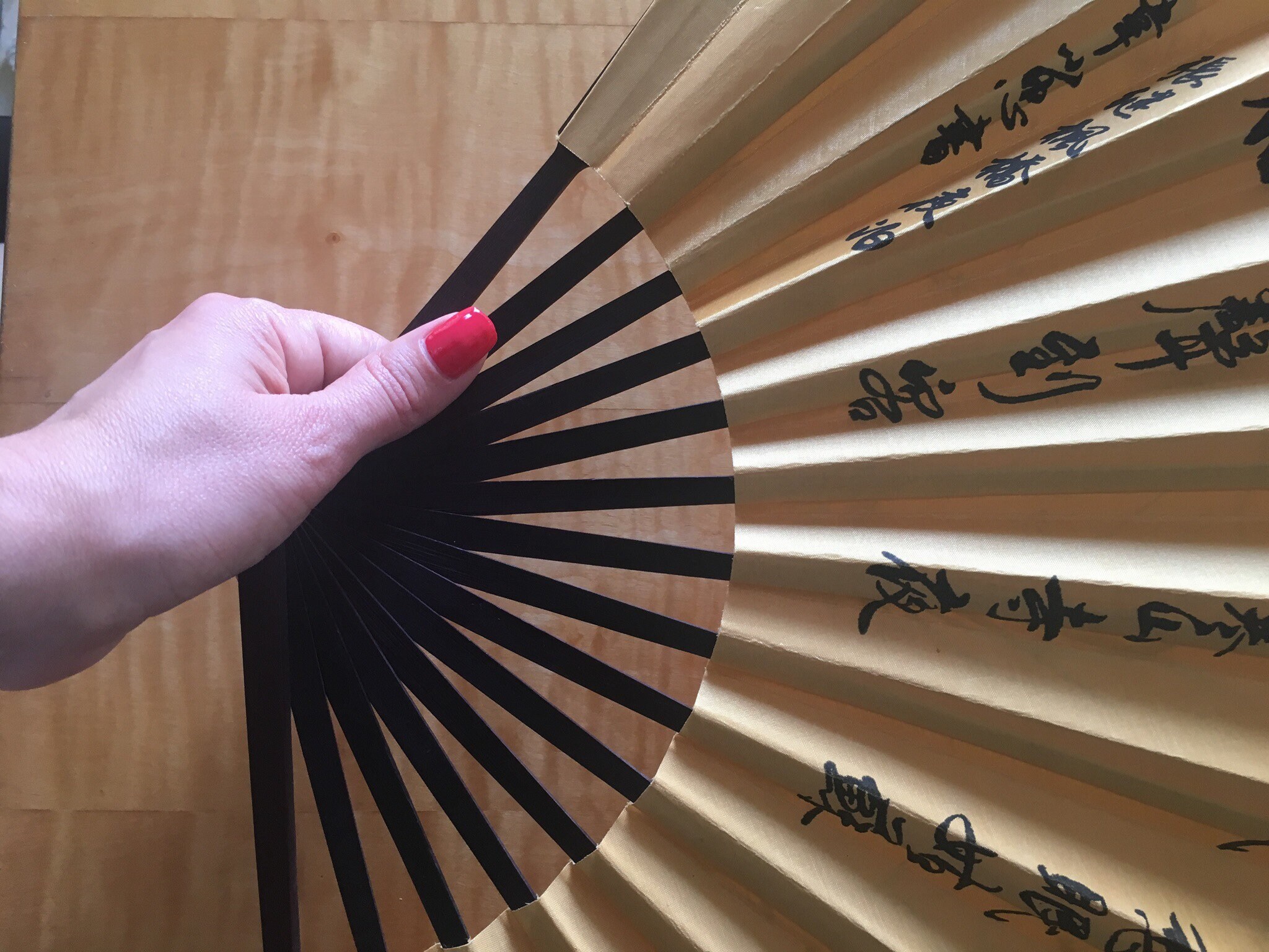 Vintage Fan | 1970s Chinese Silk Fan, Bamboo Mahogany Collectible — photo 4 of 7