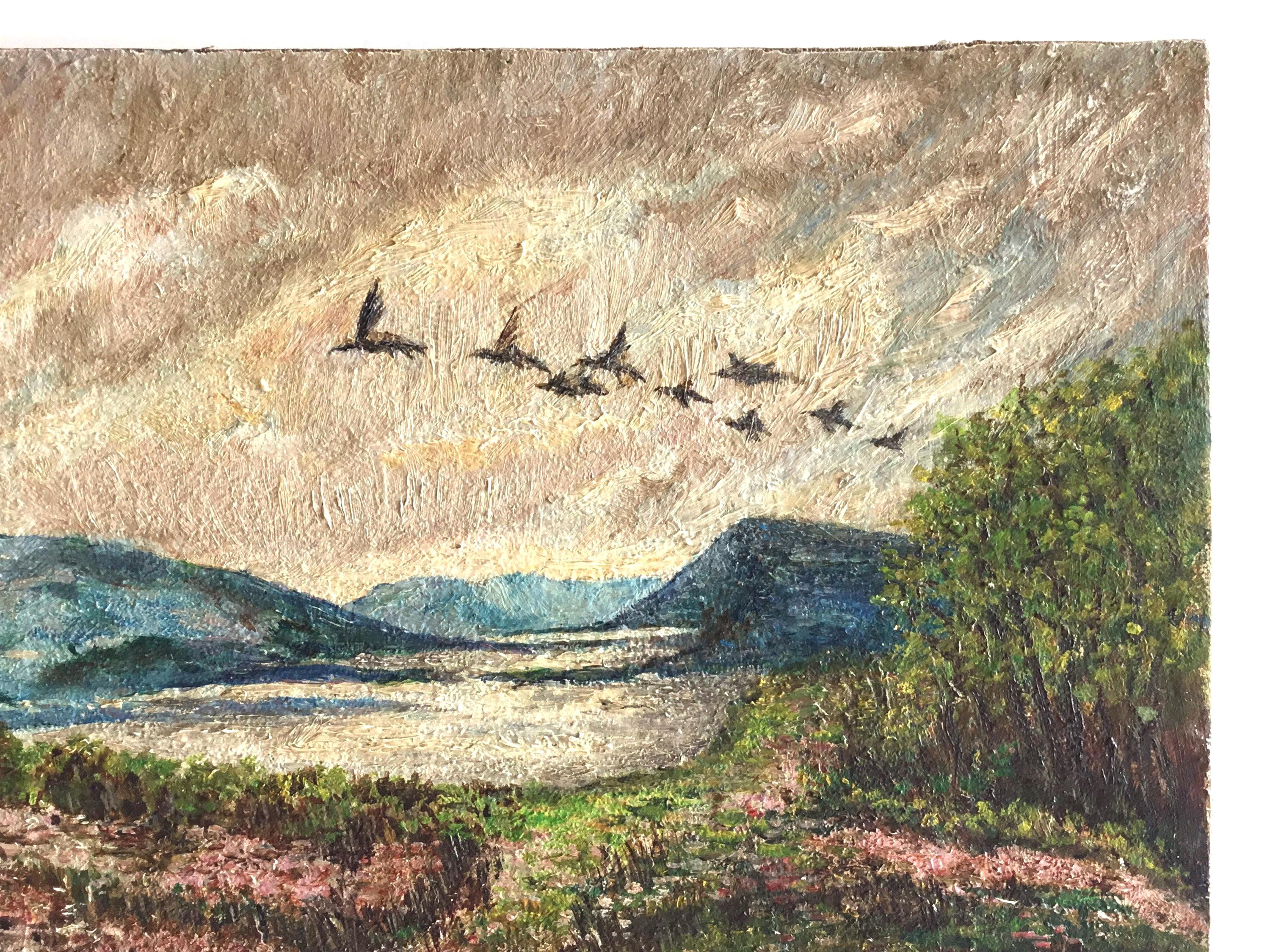Vintage Landscape Painting | H. DeDoncker Signed Oil 1951, Mountain Scene with Birds — photo 5 of 10