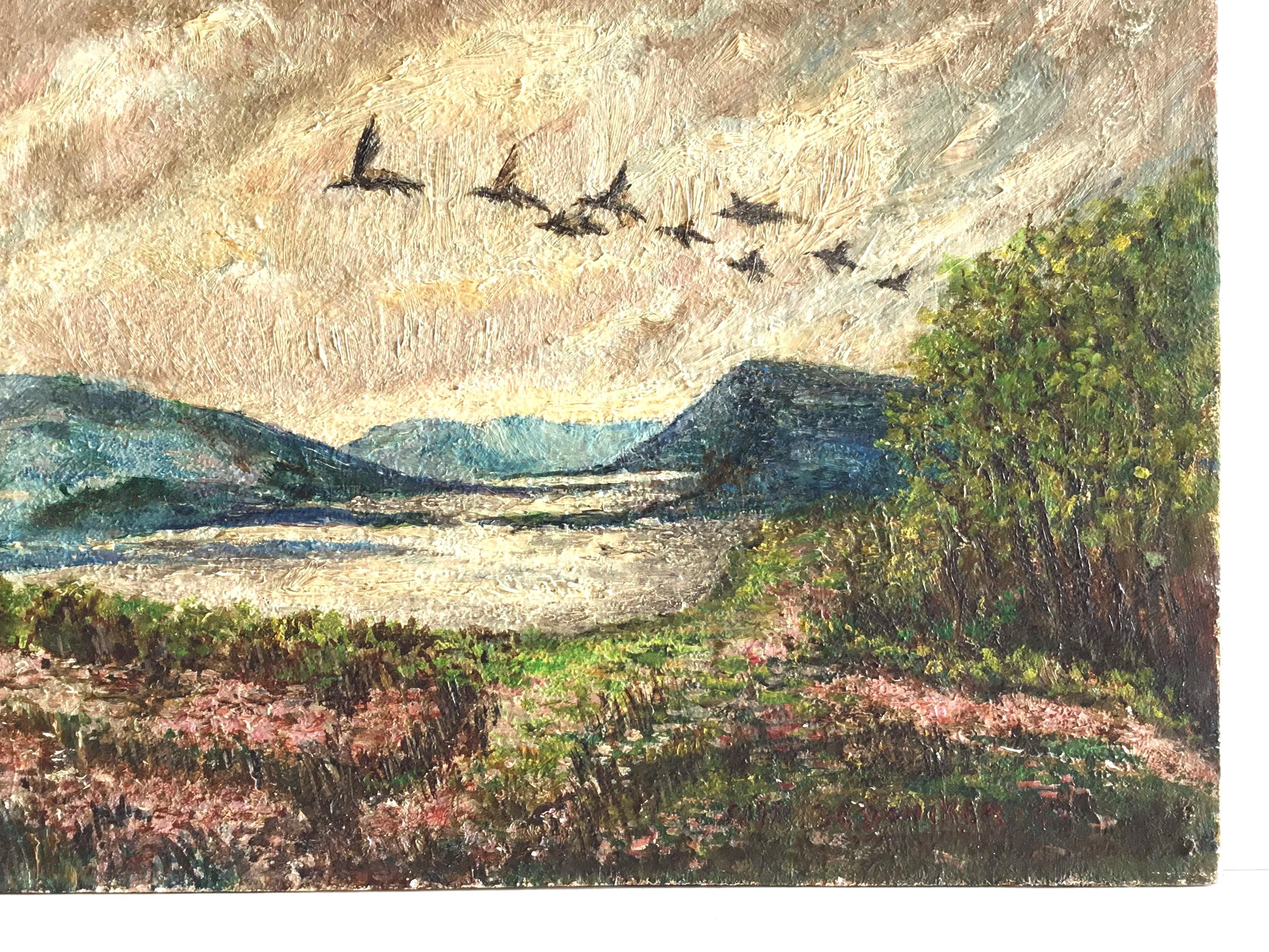 Vintage Landscape Painting | H. DeDoncker Signed Oil 1951, Mountain Scene with Birds — photo 8 of 10