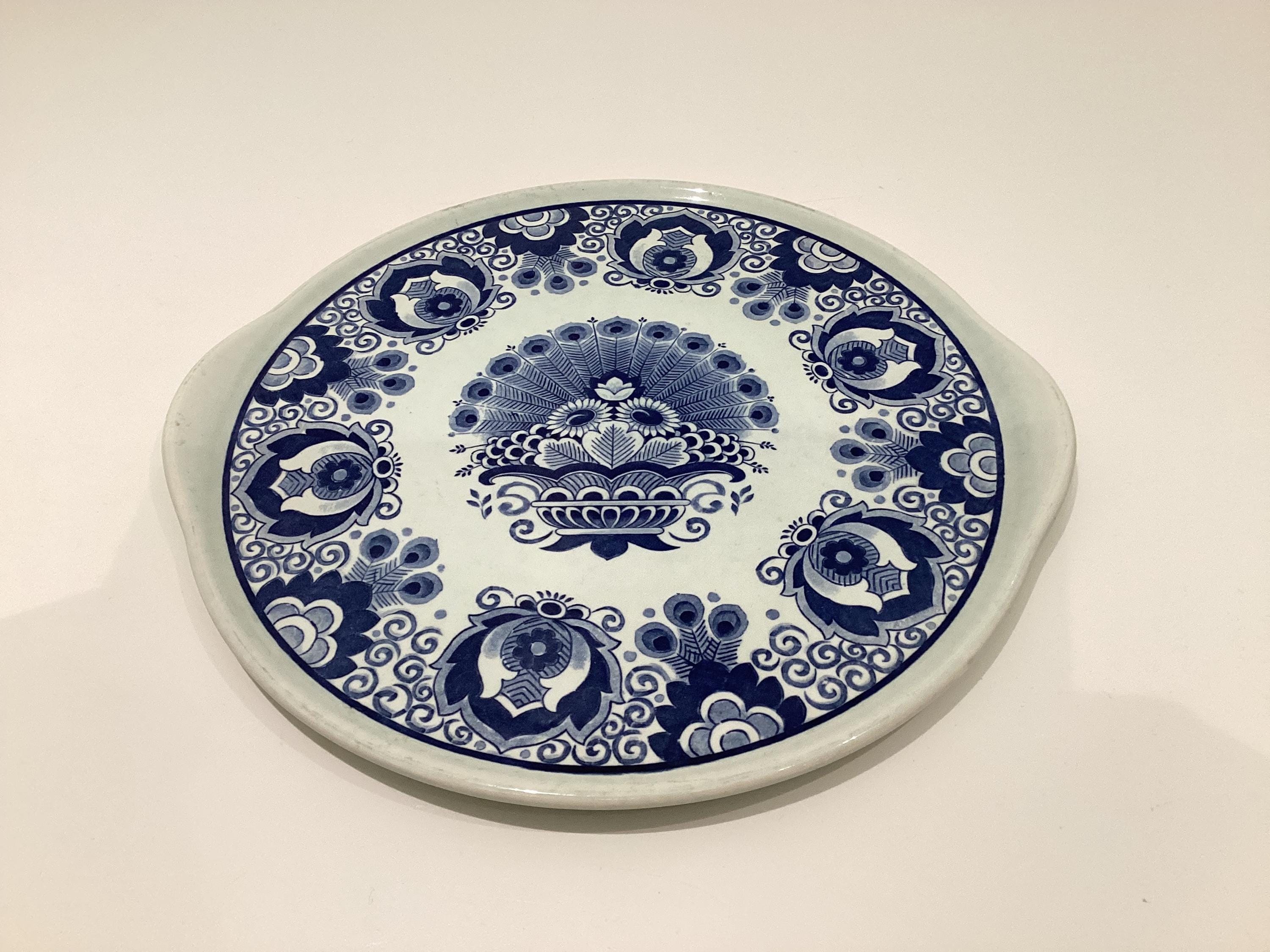 Vintage Delft Plate | Royal Sphinx Maastricht 1950s, Petrus Regout Blue Geometric Tray — photo 2 of 7