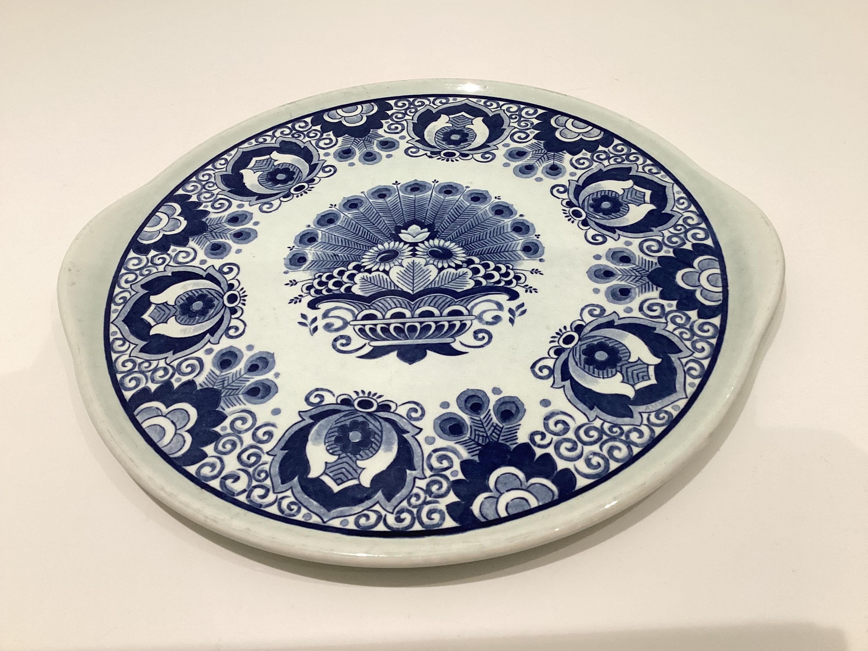 Vintage Delft Plate | Royal Sphinx Maastricht 1950s, Petrus Regout Blue Geometric Tray — photo 3 of 7