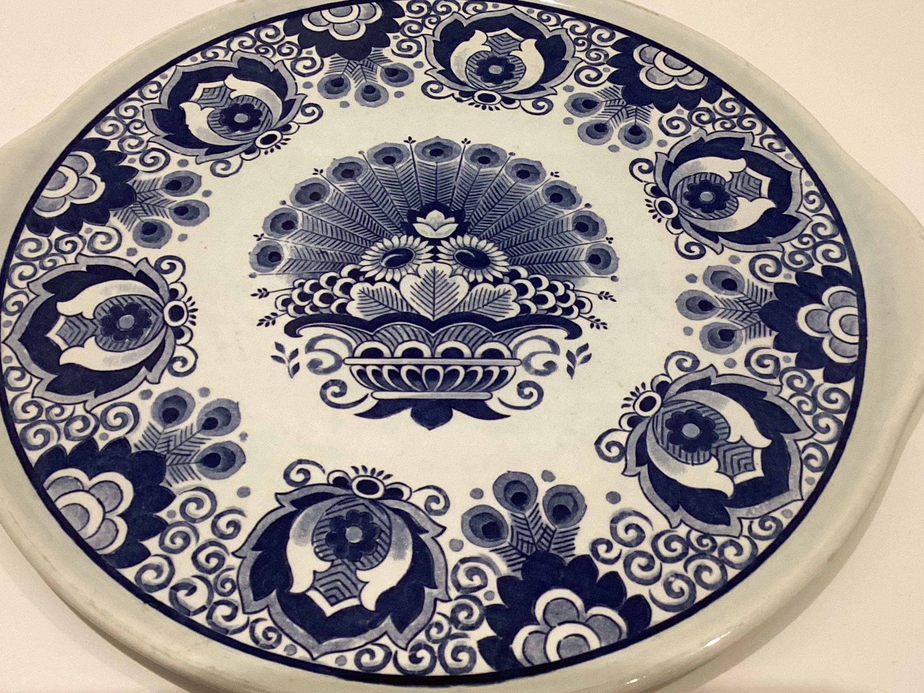 Vintage Delft Plate | Royal Sphinx Maastricht 1950s, Petrus Regout Blue Geometric Tray — photo 4 of 7