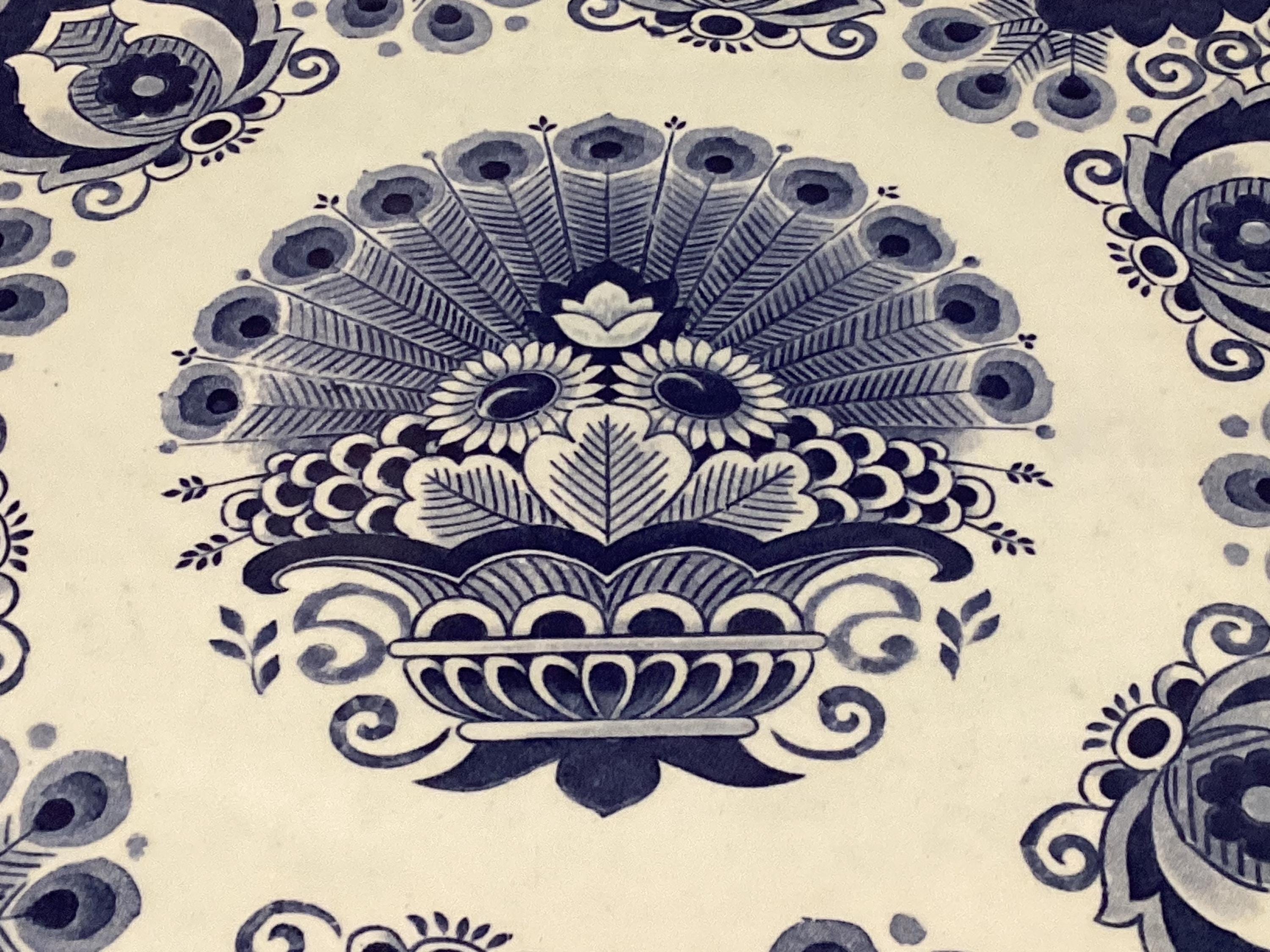 Vintage Delft Plate | Royal Sphinx Maastricht 1950s, Petrus Regout Blue Geometric Tray — photo 5 of 7
