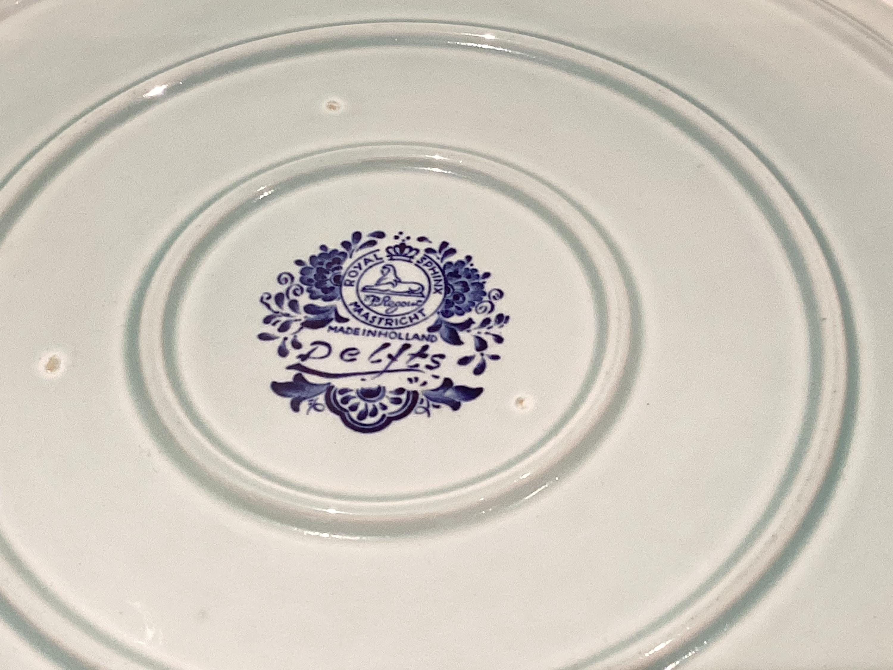 Vintage Delft Plate | Royal Sphinx Maastricht 1950s, Petrus Regout Blue Geometric Tray — photo 6 of 7