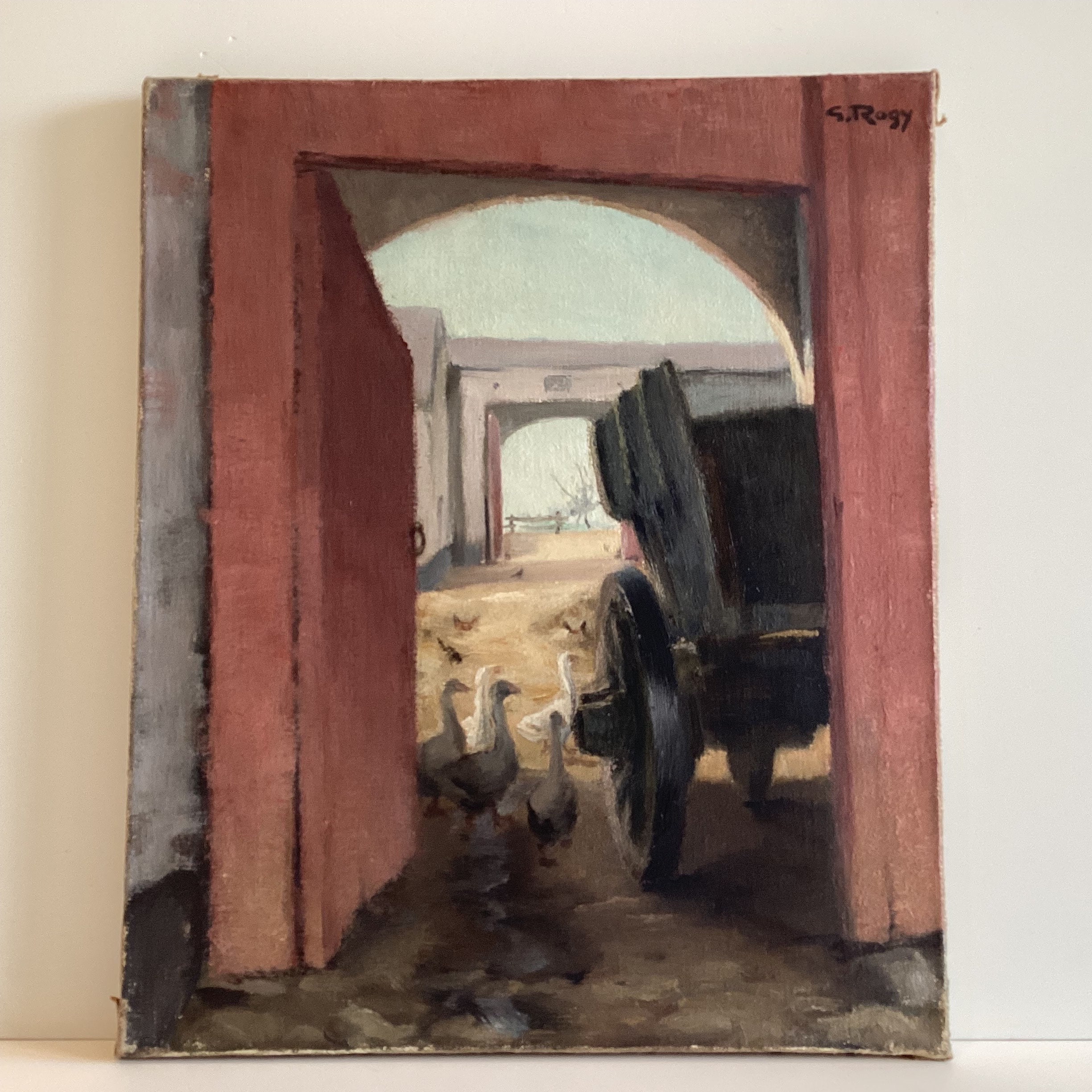 Vintage Figurative Painting | Georges Rogy 1930s Belgian, Country Courtyard Oil — photo 3 of 11