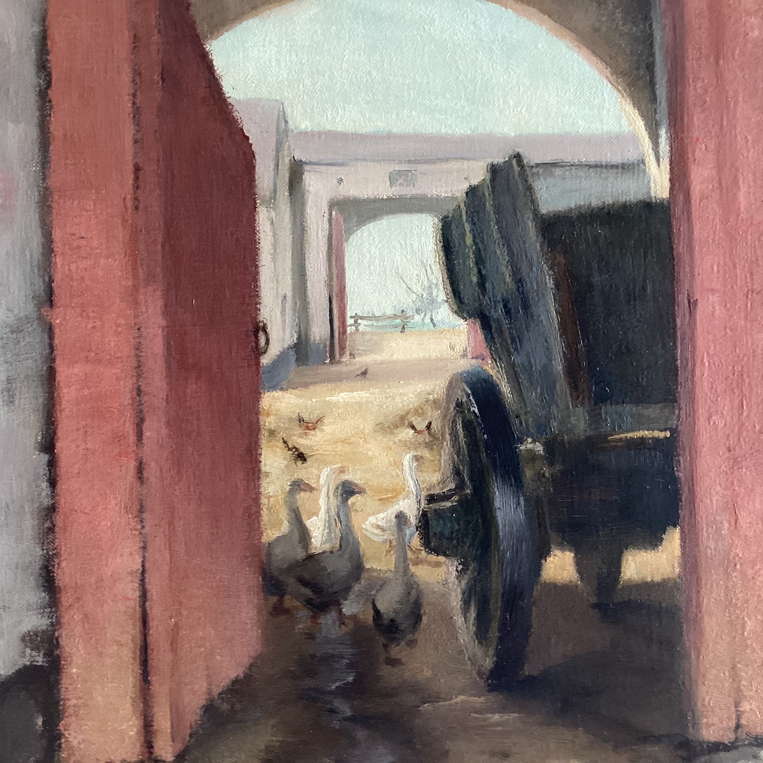 Vintage Figurative Painting | Georges Rogy 1930s Belgian, Country Courtyard Oil — photo 5 of 11