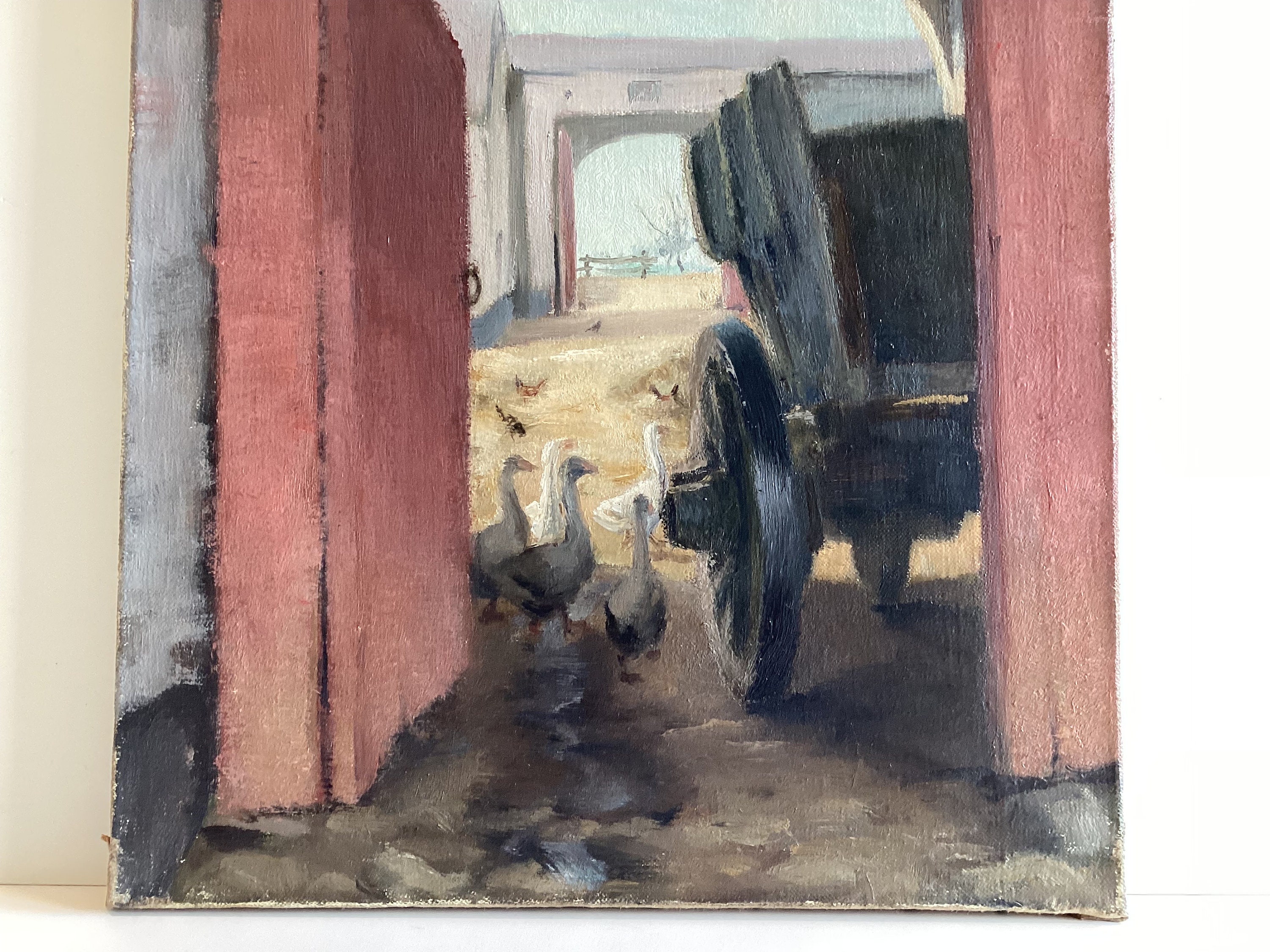 Vintage Figurative Painting | Georges Rogy 1930s Belgian, Country Courtyard Oil — photo 7 of 11