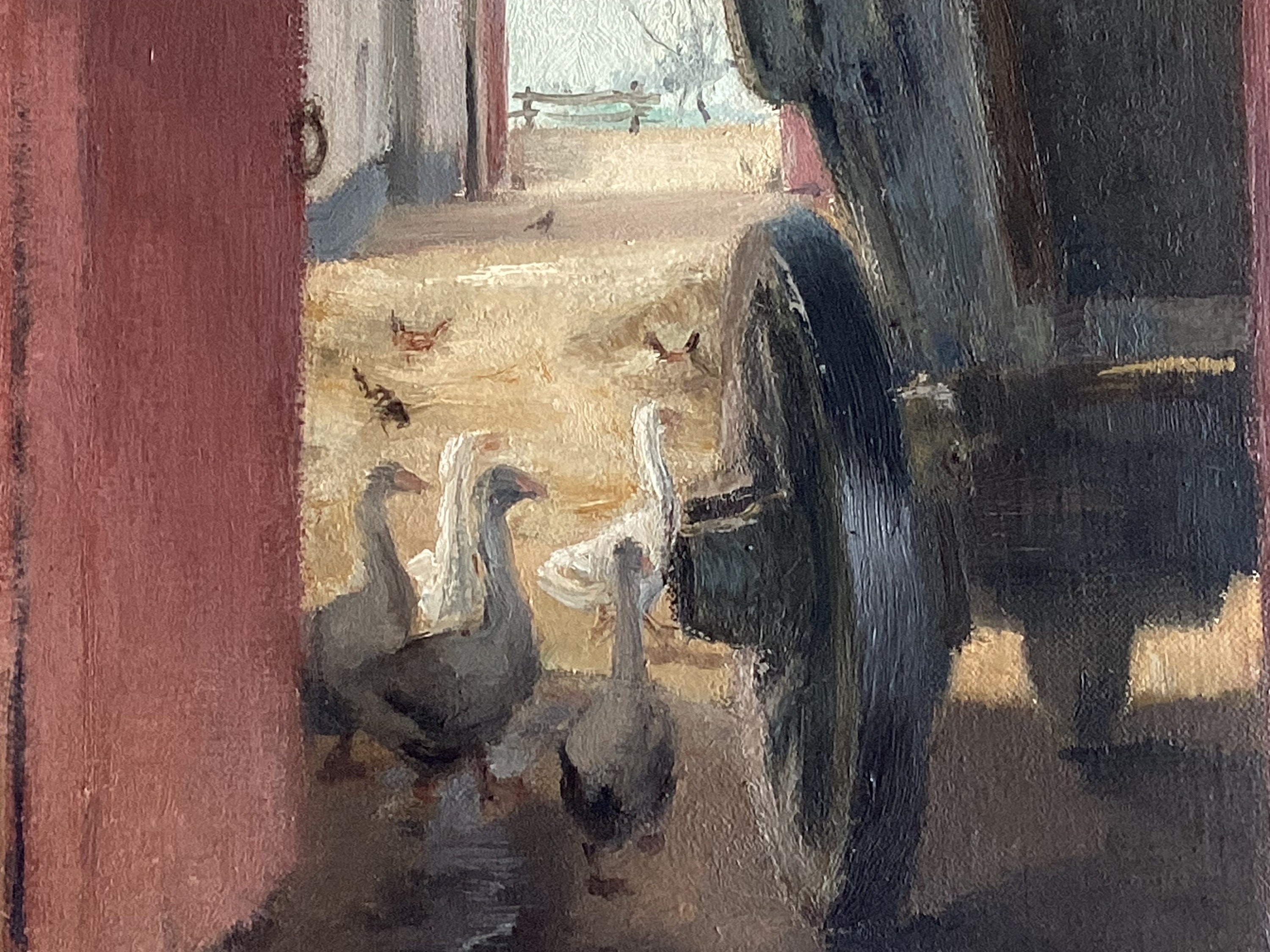Vintage Figurative Painting | Georges Rogy 1930s Belgian, Country Courtyard Oil — photo 9 of 11