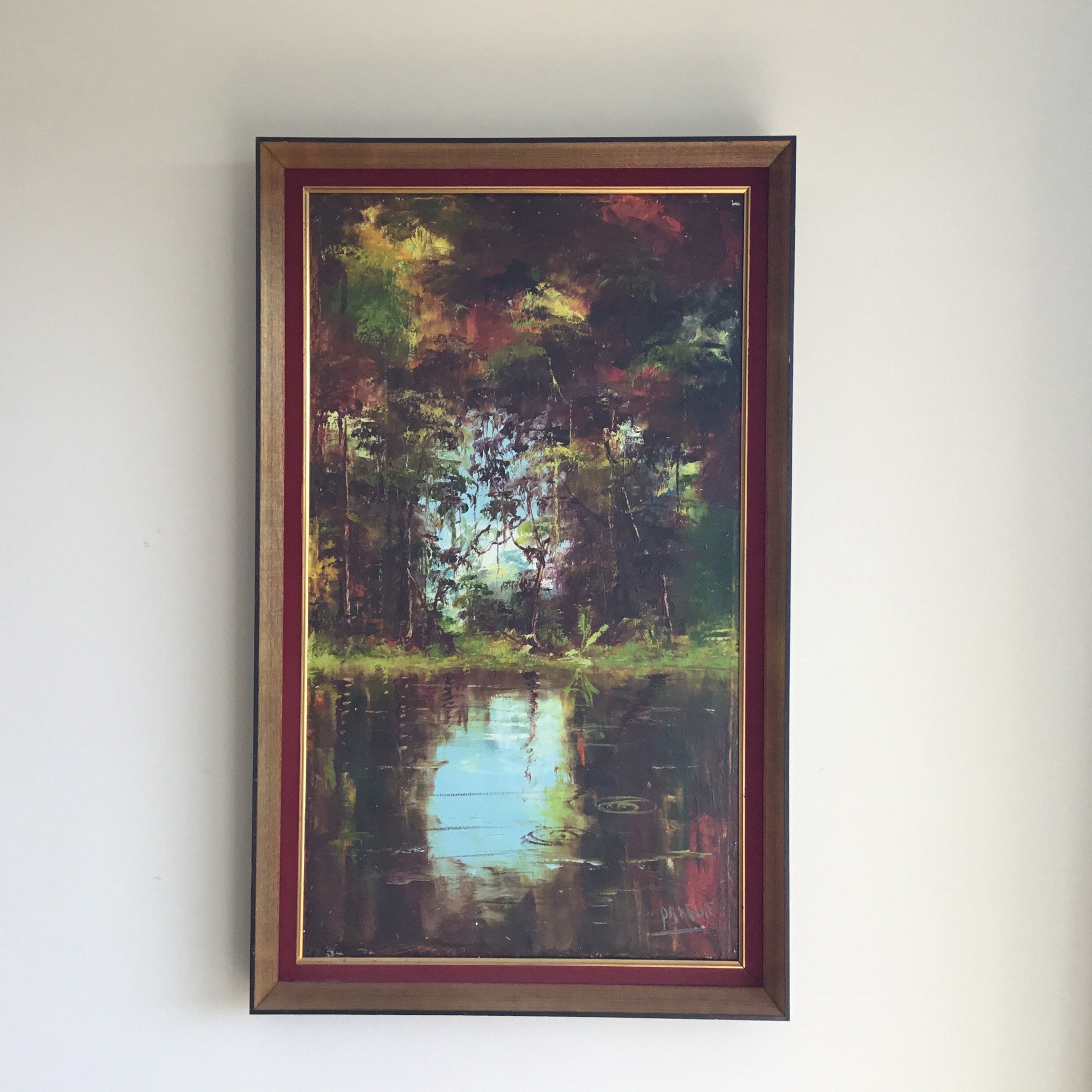 Vintage African Landscape | Pandu E. Congo Painting, 1930s Tropical Forest Oil Canvas — photo 2 of 11